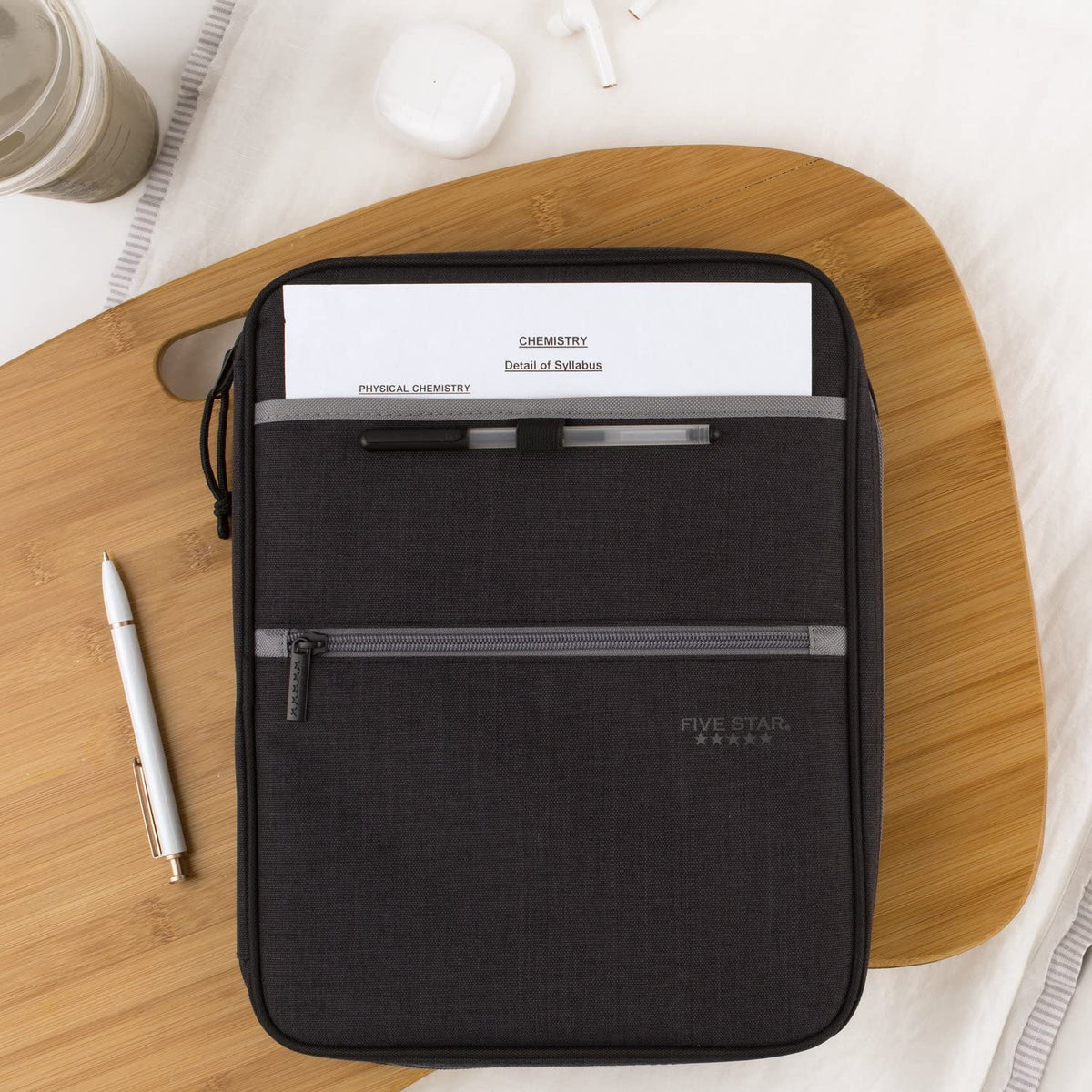 Five Star Zipper Binder, 1 Inch 3-Ring Binder with Round Rings, Carry-All with Pockets and 4-Tab Dividers, 375 Sheet Capacity, Black/Gray (29092IT8)
