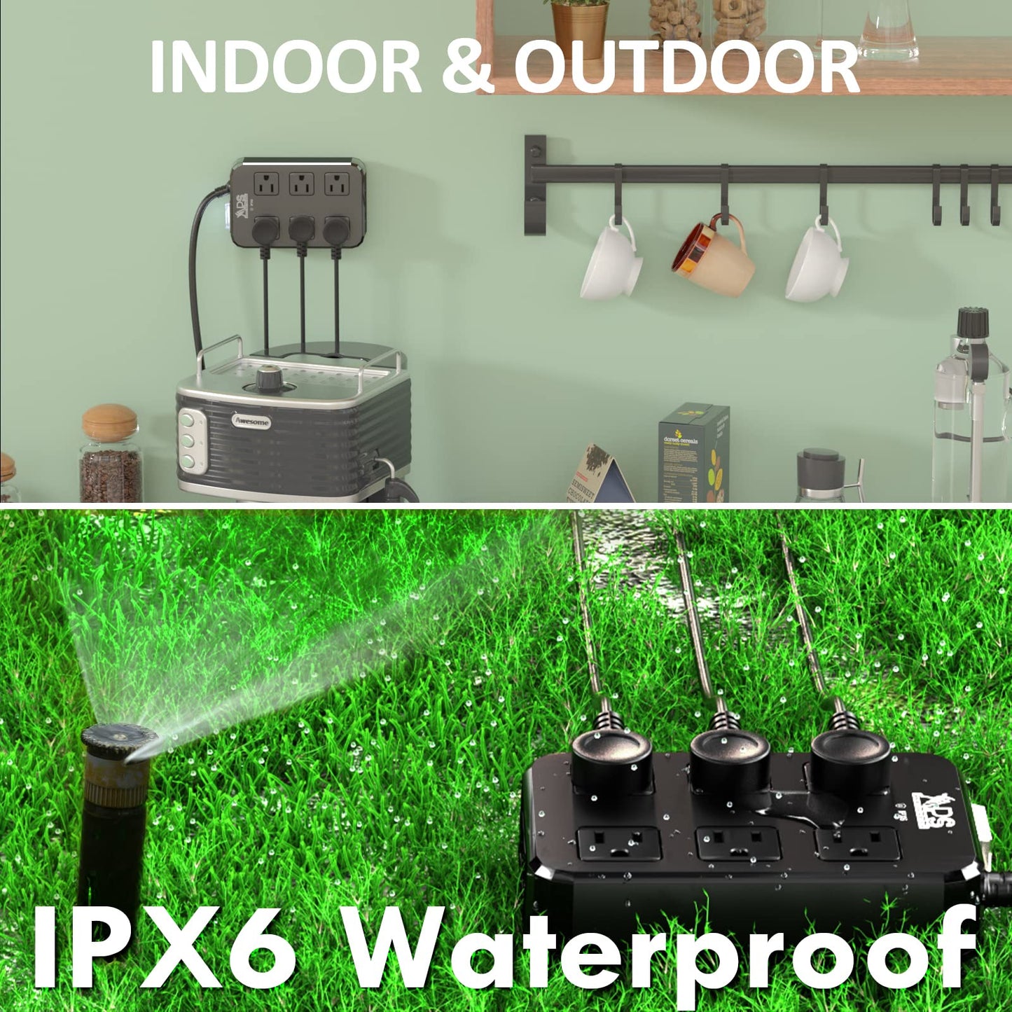 Outdoor Power Strip Weatherproof, Waterproof Surge Protector with 6 Wide Outlet with 3 USB Ports, 6FT Long Extension Cord,1875W Overload Protection,Outlet Extender for Christmas Lights ETL Black - Available at All In One Marketplace Canada