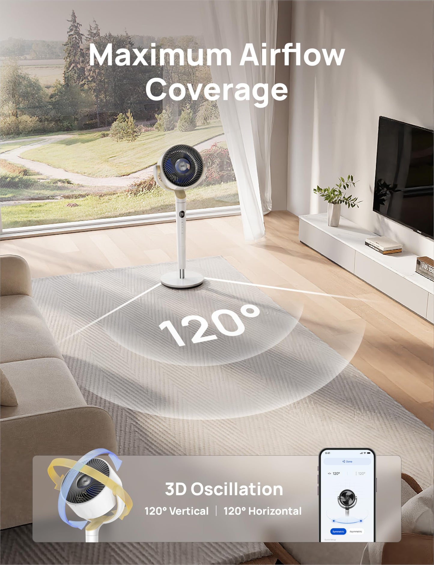 DREO Smart Fan for Bedroom, 120ยฐ +120ยฐ Omni-Directional Oscillating Fans, 90ft Quiet Pedestal Fan with RGB Light, 9 Speeds, 6 Modes, 20dB, 8H Timer, Wi-Fi/Voice/Alexa, 37-42" Floor Fans with Remote ๐ All In One Marketplace Canada