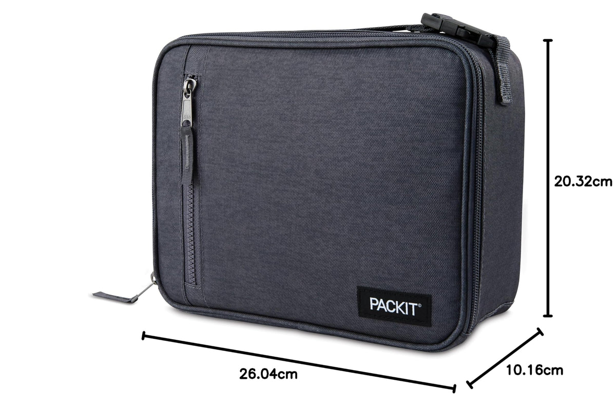 PackIt Freezable Classic Lunch Box, City Charcoal, Built with EcoFreeze® Technology, Collapsible, Reusable, Zip Closure with Front Pocket and Buckle Handle, for Work Lunch