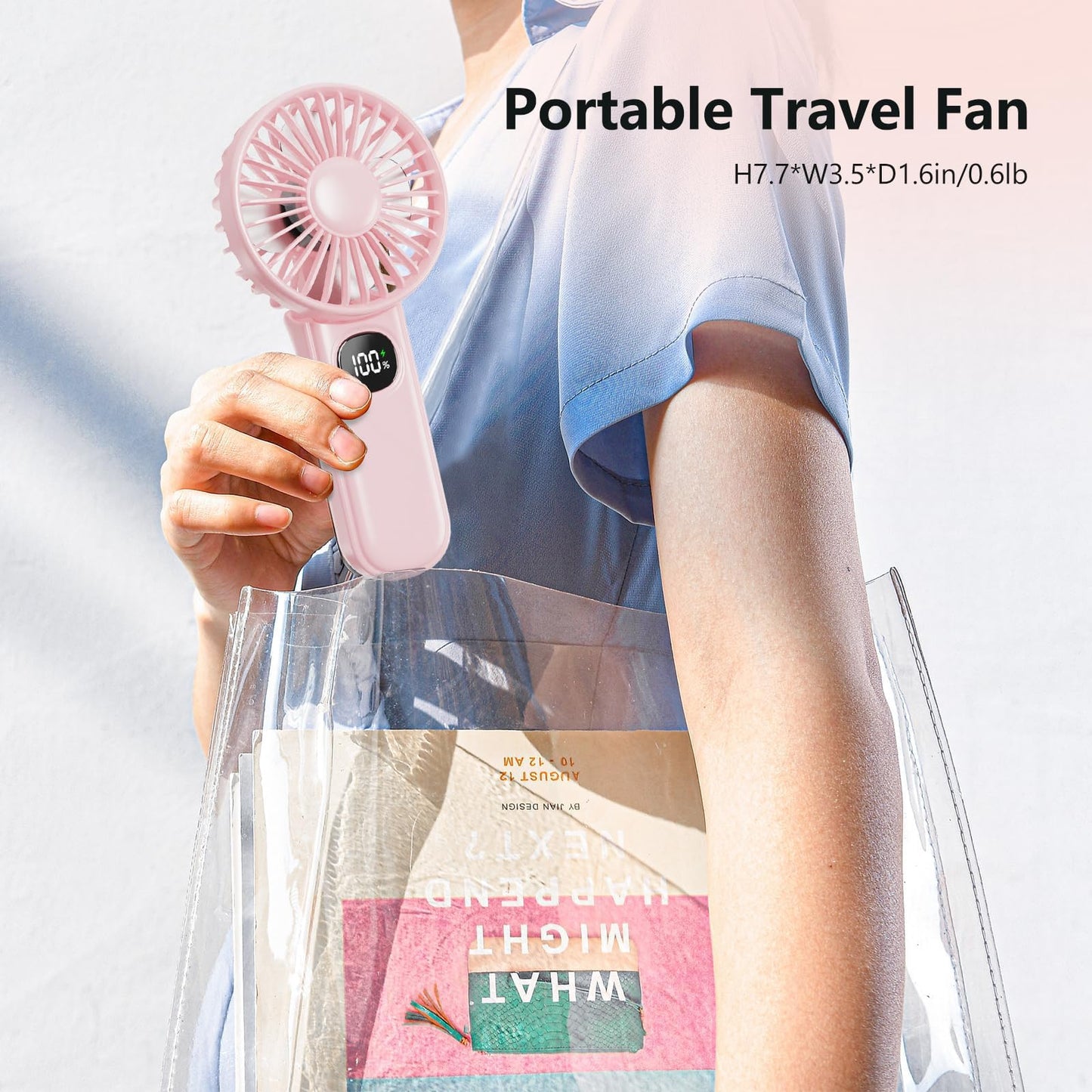 Xigmer Portable Fan, Handheld Fans 2-Pack, Mini Fan 5 Adjustable Speeds with Lanyard, Rechargeable Fans 180° Foldable for Makeup,Travel -Pink & Purple