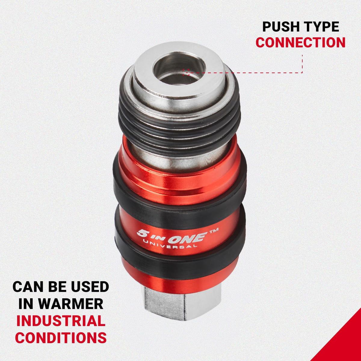 Milton Industries 1750 5 in ONE Universal Safety Exhaust Quick-Connect Industrial Coupler, 1/4" FNPT -Box of 5 , Red