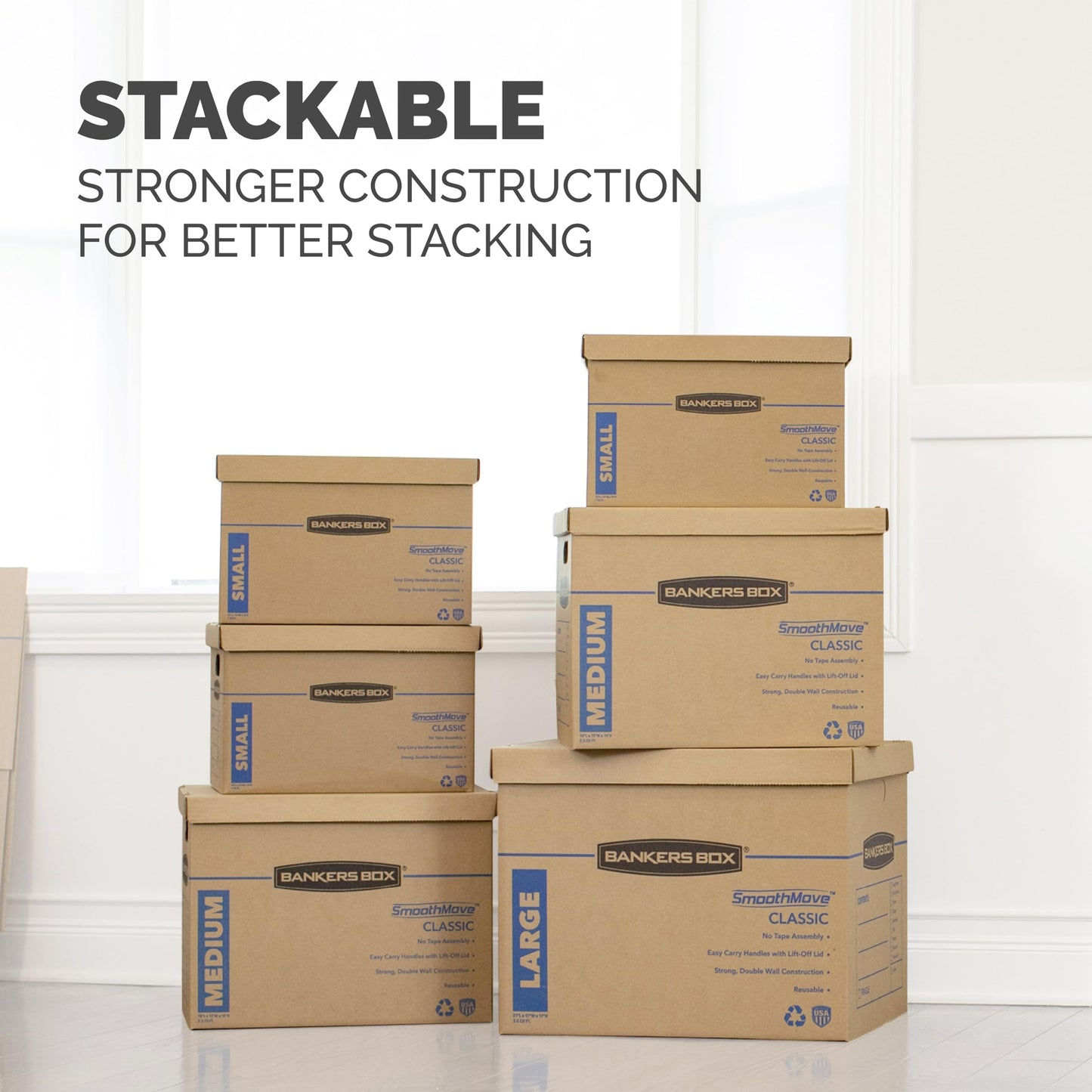 Bankers Box SmoothMove Classic Moving Boxes, Tape-Free Assembly, Easy Carry Handles, Medium, 18 x 15 x 14 Inches, 8 Pack (7717210) Bankers Box