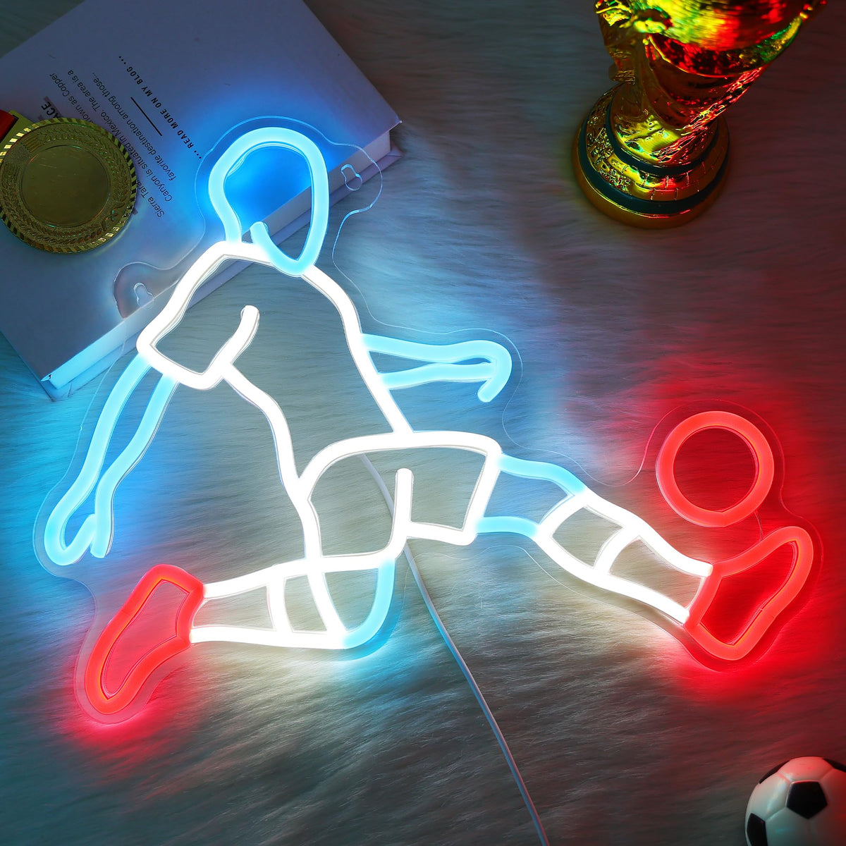 FULLOSUN Soccer Neon Sign, Dimmable LED Football Player Night Light, USB Powered for Man Cave Game Room Bedroom Party Wall Decor, Gift for Soccer Sports Lover Man Boy Teen Kid Birthday Christmas 🍁 All In One Marketplace Canada