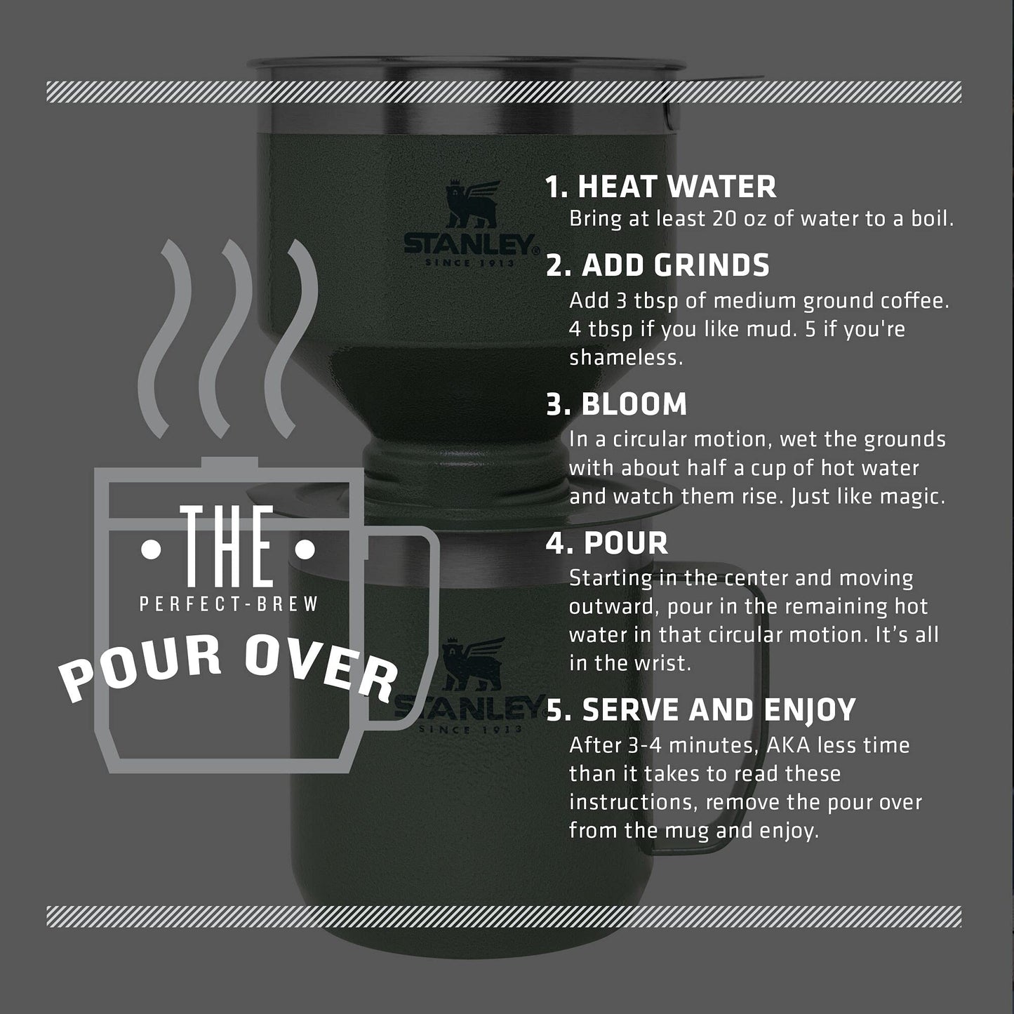 Stanley Perfect Brew Pour Over Set | 12 oz Camp Mug with Lid Included | Drip Coffee Maker with Reusable Filter | Insulated Stainless Steel | BPA-Free | Hammertone Green π All In One Marketplace Canada