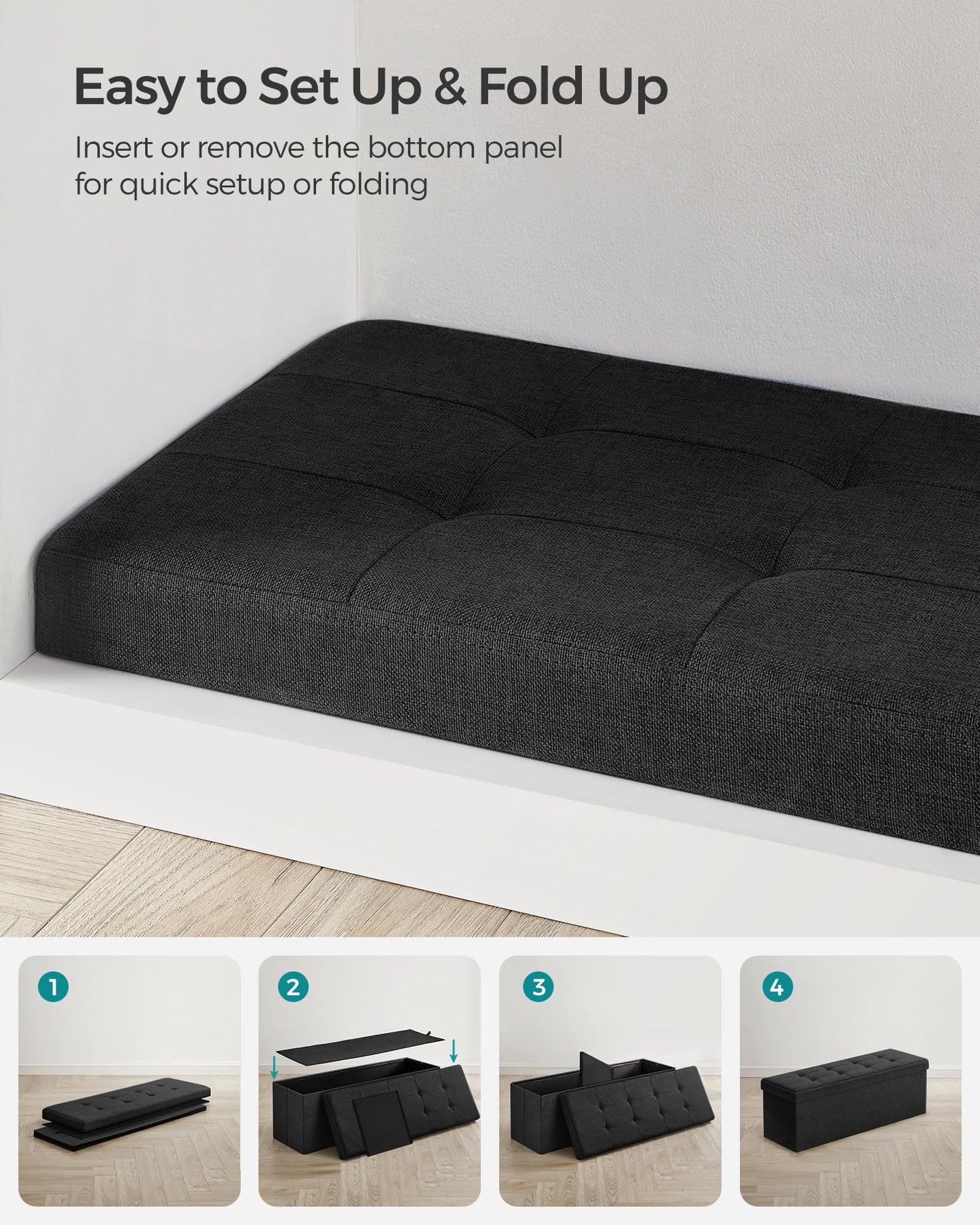 SONGMICS 110 cm Folding Storage Ottoman Bench, Padded Seat SONGMICS