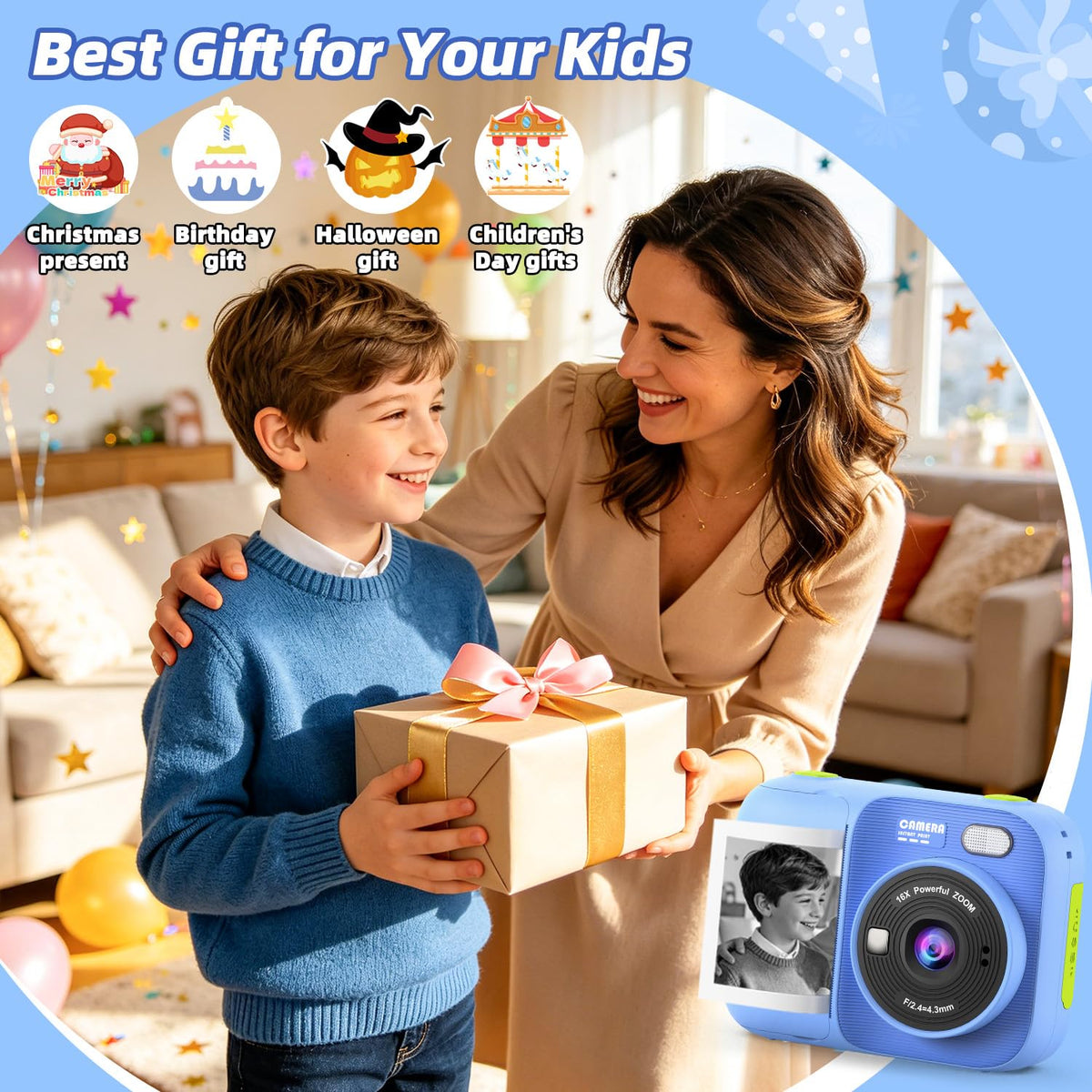 Kids Instant Print Camera with 5 Rolls Print Paper, 1080P HD Camera, Rechargeable Portable Toddler Selfie Camera, Christmas Birthday Gifts Toys for Boys Girls Age 3-12 🍁 All In One Marketplace Canada