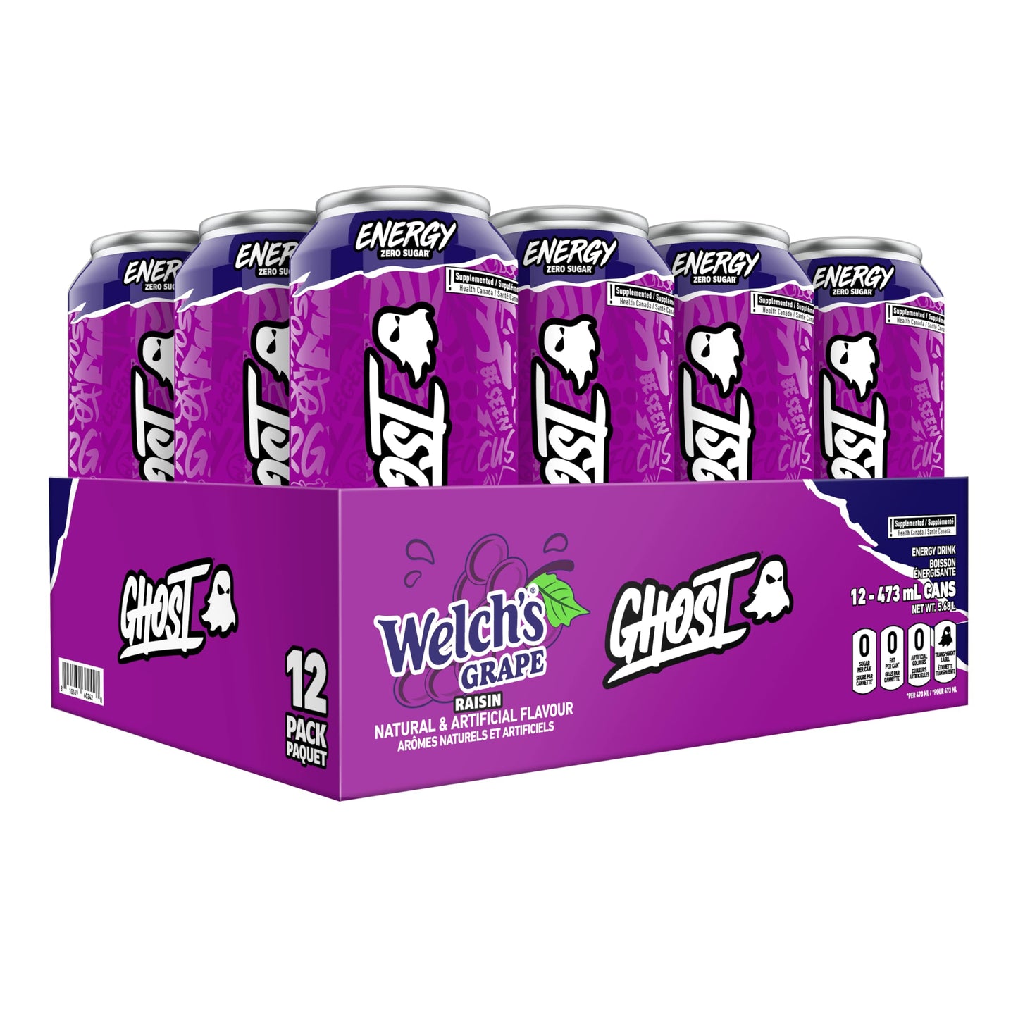 Ghost Energy Drink, Welch’s Grape Flavour, Pack of 12 Cans 🍁 All In One Marketplace Canada