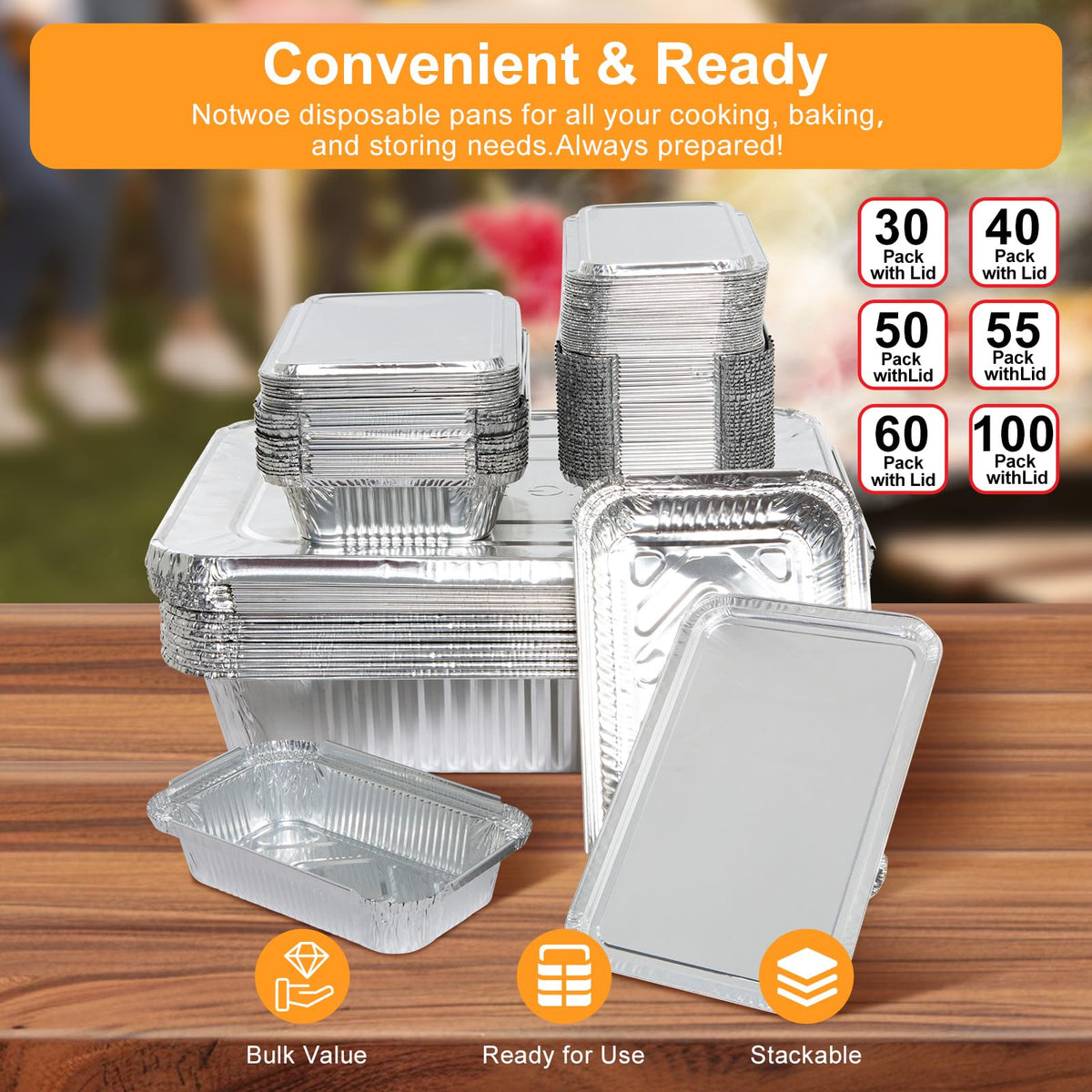 Notwoe 50pc Disposable Aluminum Pans With Lids, 7x5 Combo Set, Disposable Baking and Cake Pan. (50 Pack w/Lids) 🍁 All In One Marketplace Canada