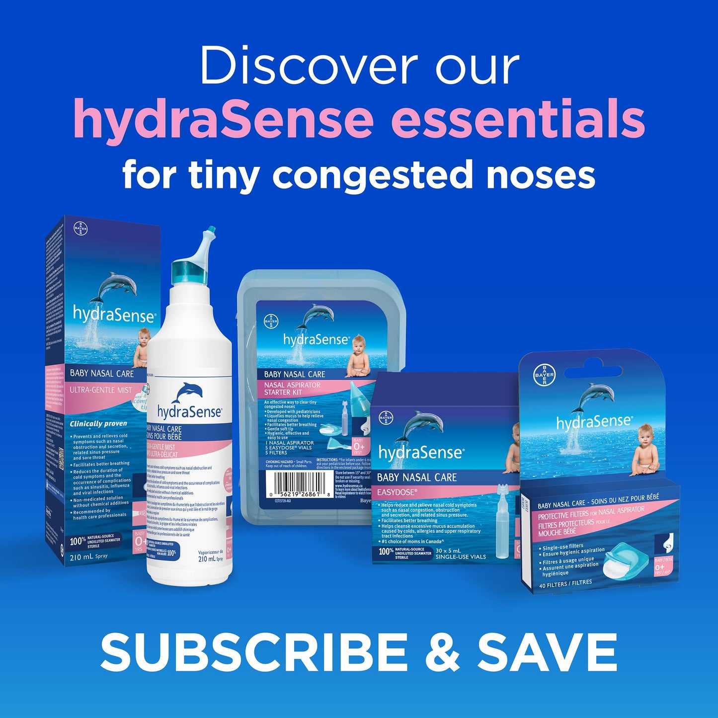 hydraSense Baby Nasal Aspirator, Baby Nasal Care, Gently Relieves Congestion in Babies, Non-medicated, With 100% Natural Source Seawater, Preservative-Free, 1 Kit