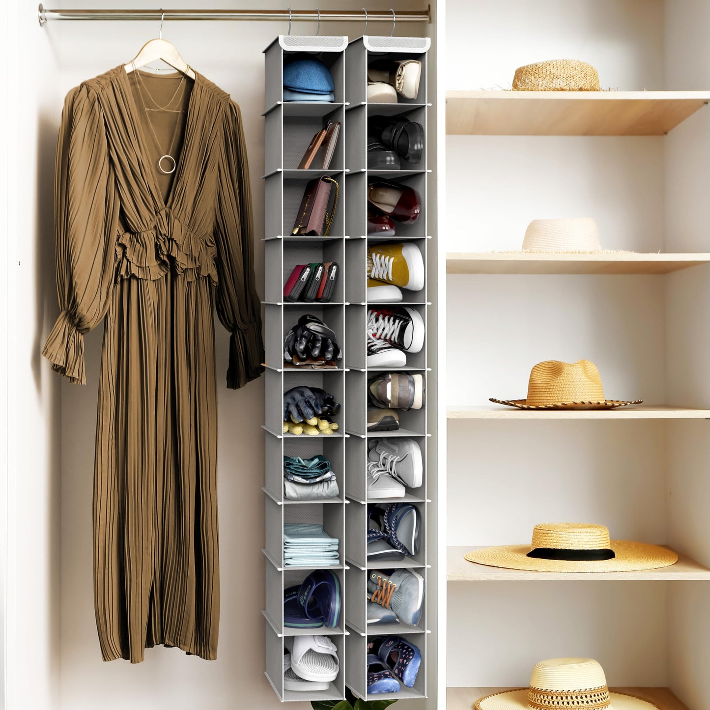 SimpleHouseware 10 Shelves Hanging Shoes Organizer Holder for Closet, Grey - Available at All In One Marketplace Canada