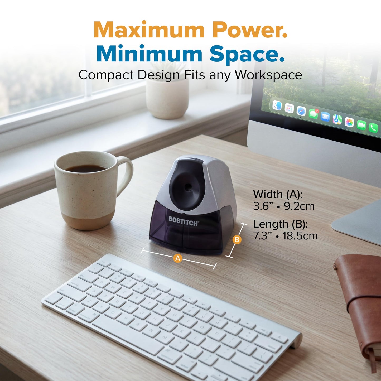 Bostitch Office Personal Electric Pencil Sharpener, Powerful Stall-Free Motor, High Capacity Shavings Tray, Black (EPS4-BLKSLV) - Available at All In One Marketplace Canada