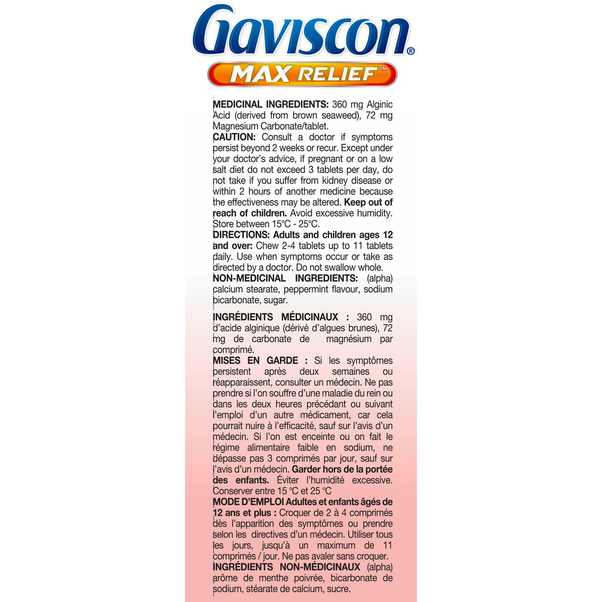 Gaviscon Max Relief Tablets - 50 Count - Chewable Foaming Antacid Tablets for Day and Night Heartburn Relief, Acid Reflux and GERD Relief, Cooling & Refreshing Peppermint - Free of Aluminum & Lactose 🍁 All In One Marketplace Canada