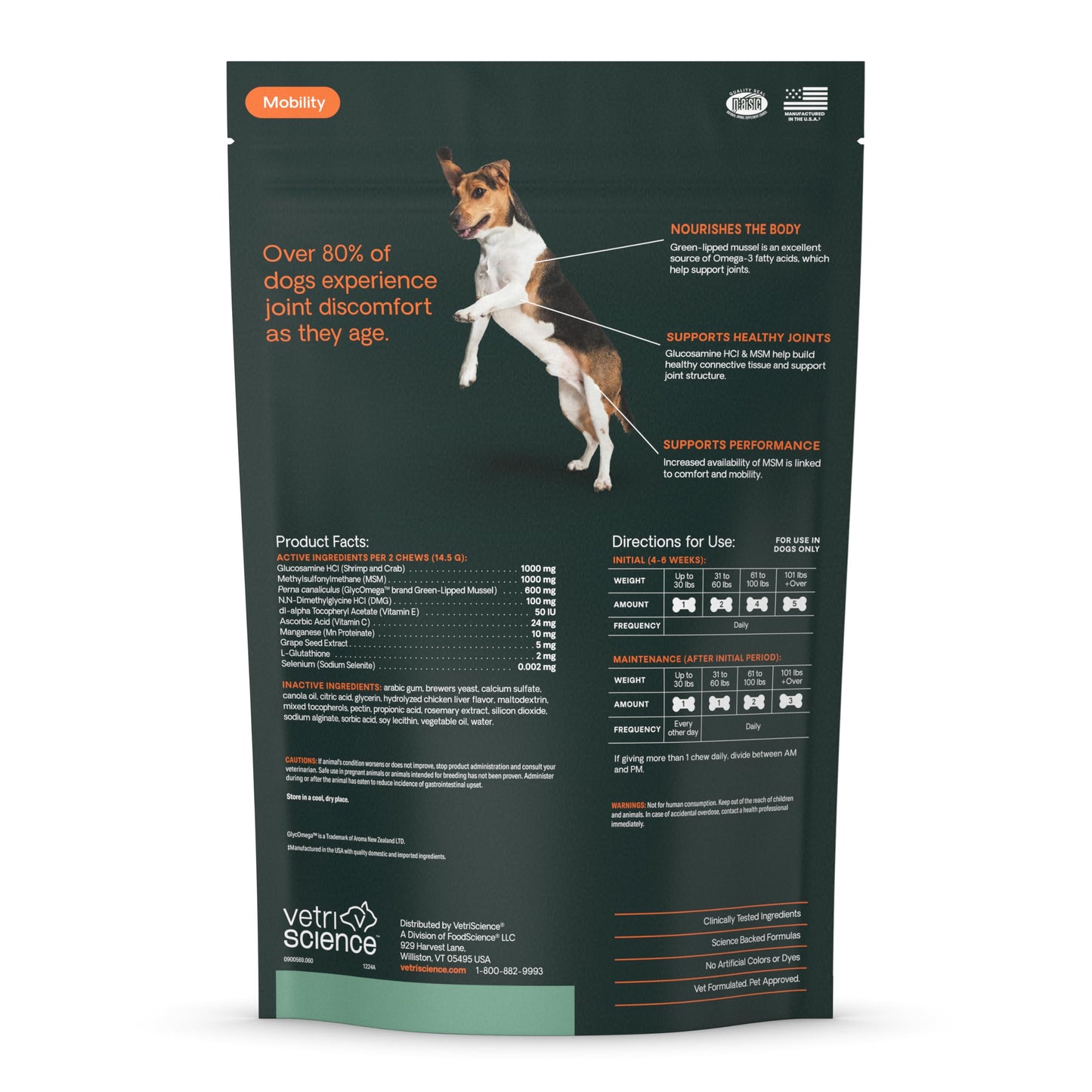 VETRISCIENCE Glycoflex Clinically Proven Hip and Joint Supplement with Glucosamine for Dogs, Chicken, 60 Chews - Vet Recommended Mobility Support Supplement with DMG, MSM, and Perna Vetri-Science Laboratories