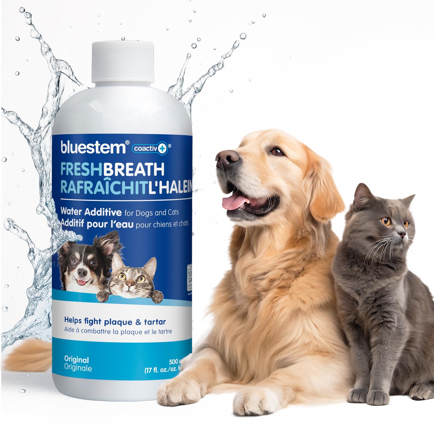 bluestem Dental Care Water Additive for Dogs & Cats – No Brushing Daily Teeth Cleaner – Pet Oral Rinse to Freshen Breath & Help Reduce Plaque – Flavorful & Easy Oral Hygiene (500 ml, Original)