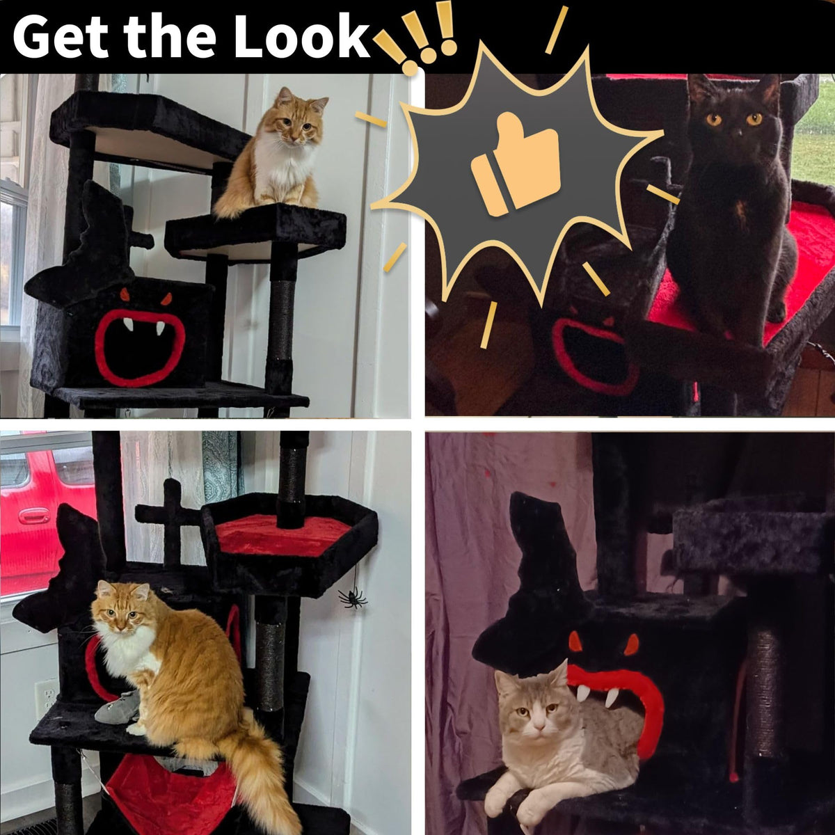 YITAHOME Gothic Cat Tree with Coffin Bed, 63" Tall Cat Tower for Indoor Cats with Top Perch, Spacious Cat Condos, Spider Hanging Balls,Comfy Hammock, Halloween Scratching Post and Ladder, Black