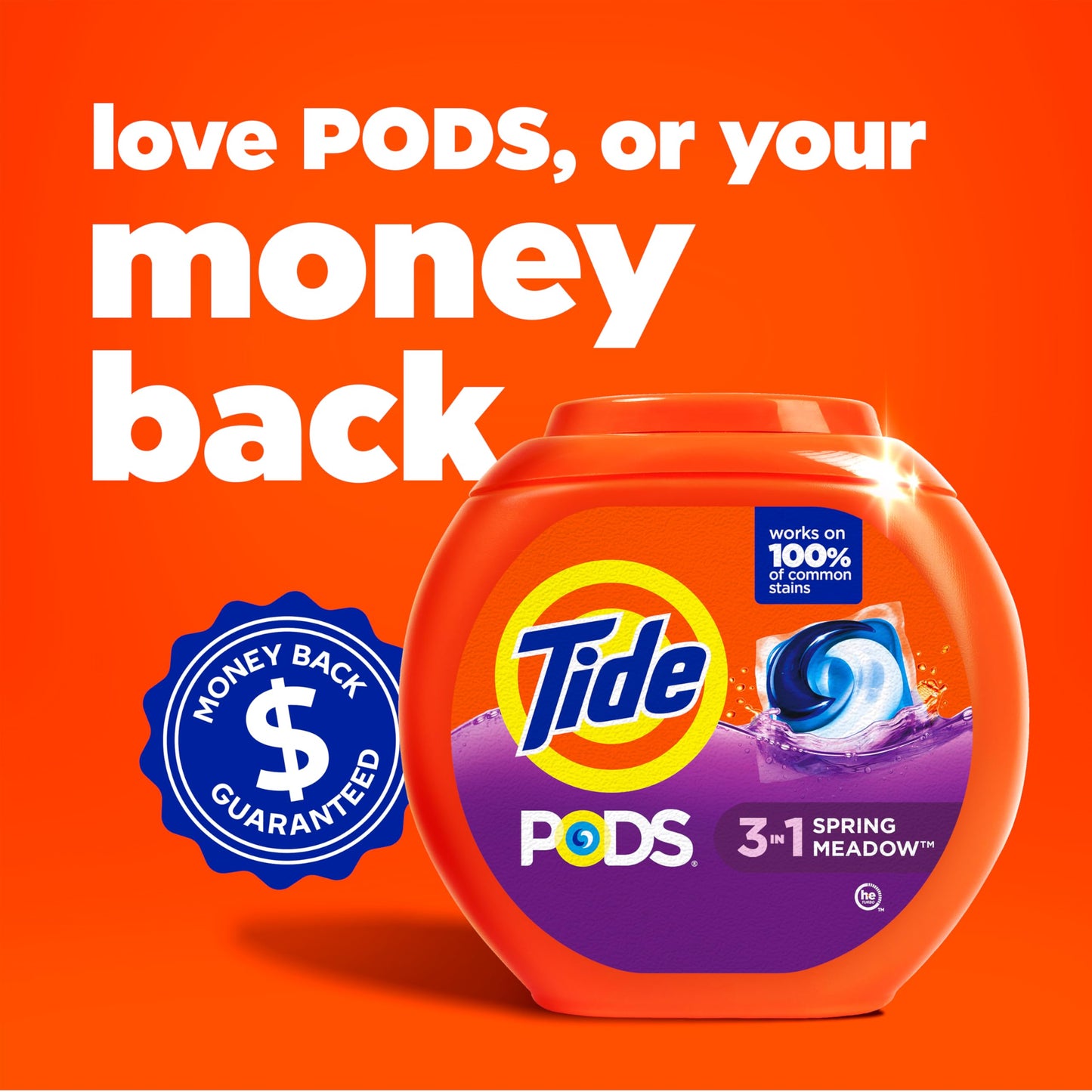 Tide PODS laundry detergent pacs, 3-in-1 Stain Remover, Odor Fighter, Color Protector, HE compatible, Spring Meadow Scent, 112 Count