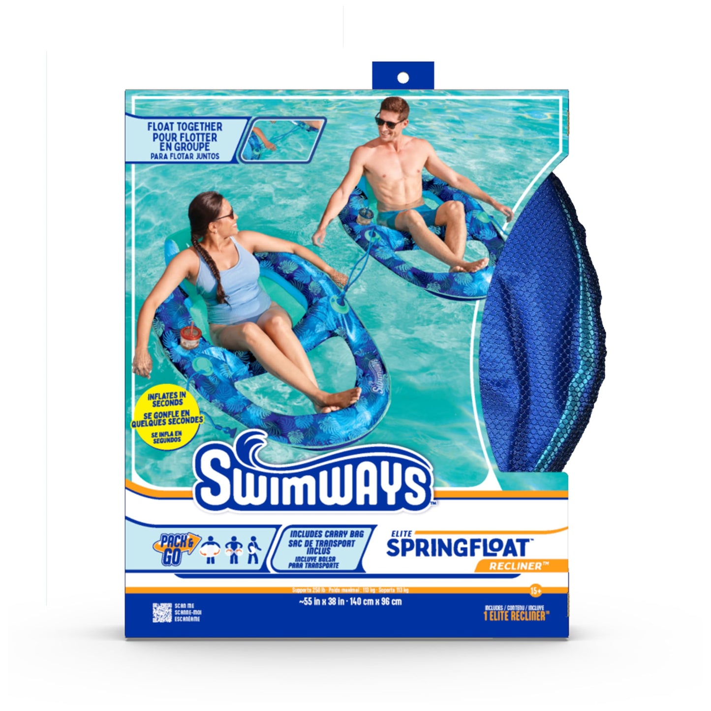 Swimways Elite Spring Float Recliner Pool Lounger, Inflatable Pool Floats Adult with Fast Inflation, Pool Recliner for Adults up to 250 lbs SwimWays