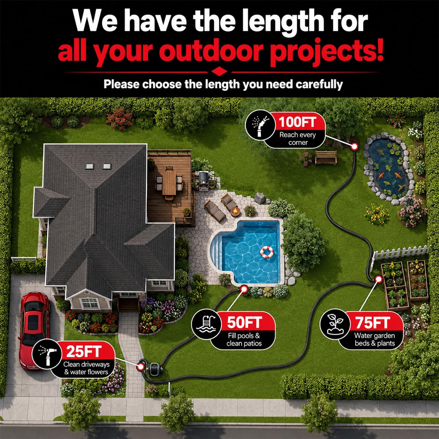 Garden Hose 25ft x 5/8", Non-Expandable Heavy Duty Premium Flexible Water Hose, No Kink, Leakproof, Lightweight Hybrid Hose with Male to Female Fittings for Household&Backyard