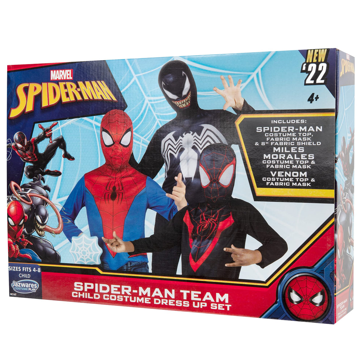 Marvel Spider-Man Team Halloween Costume Dress Up Box - Three Medium-Size Long-Sleeved Tops and Fabric Masks