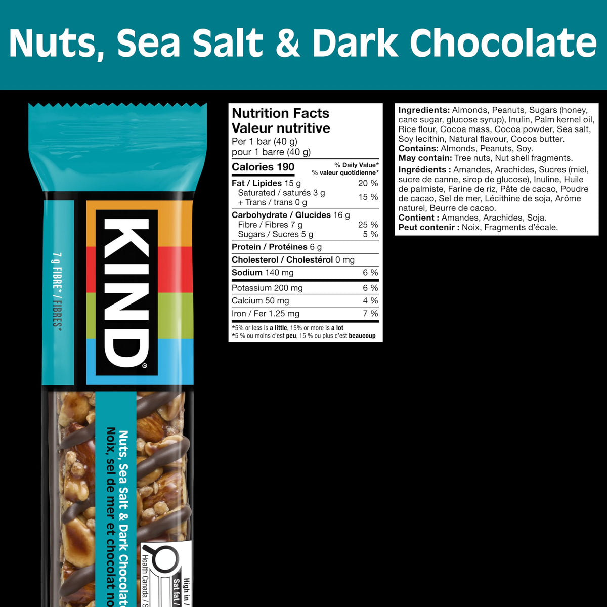 KIND Healthy Snacks Bars Variety Pack, Gluten Free, High Fiber Snacks, Almond Caramel & Sea Salt, Nuts Sea Salt & Dark Chocolate, Almond Peanut Butter & Dark Chocolate, 6-7g Protein, 15 Count