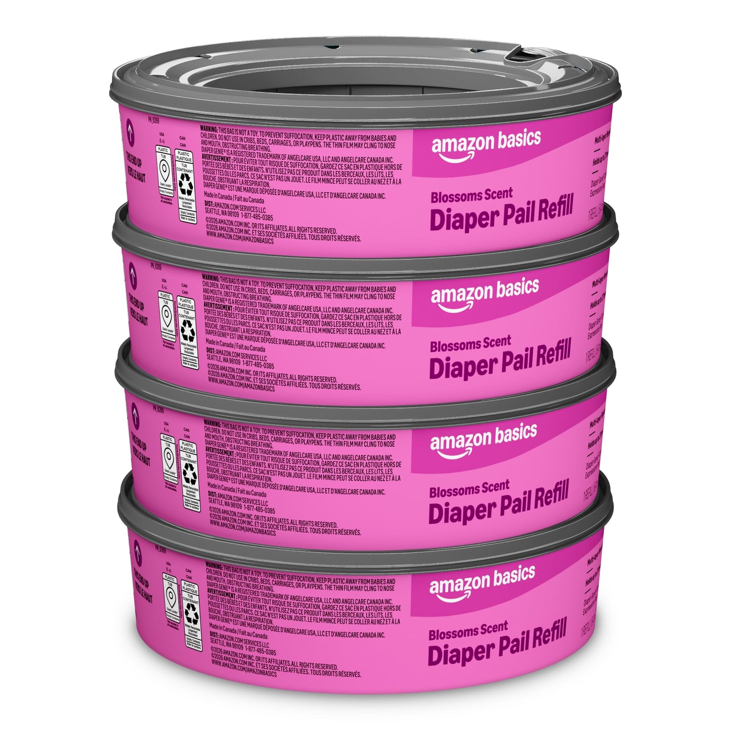 Amazon Basics Blossoms Scented Diaper Pail Refills for Diaper Genie Pails, 1080 Count (4 Packs of 270 Count) (Previously Mama Bear)