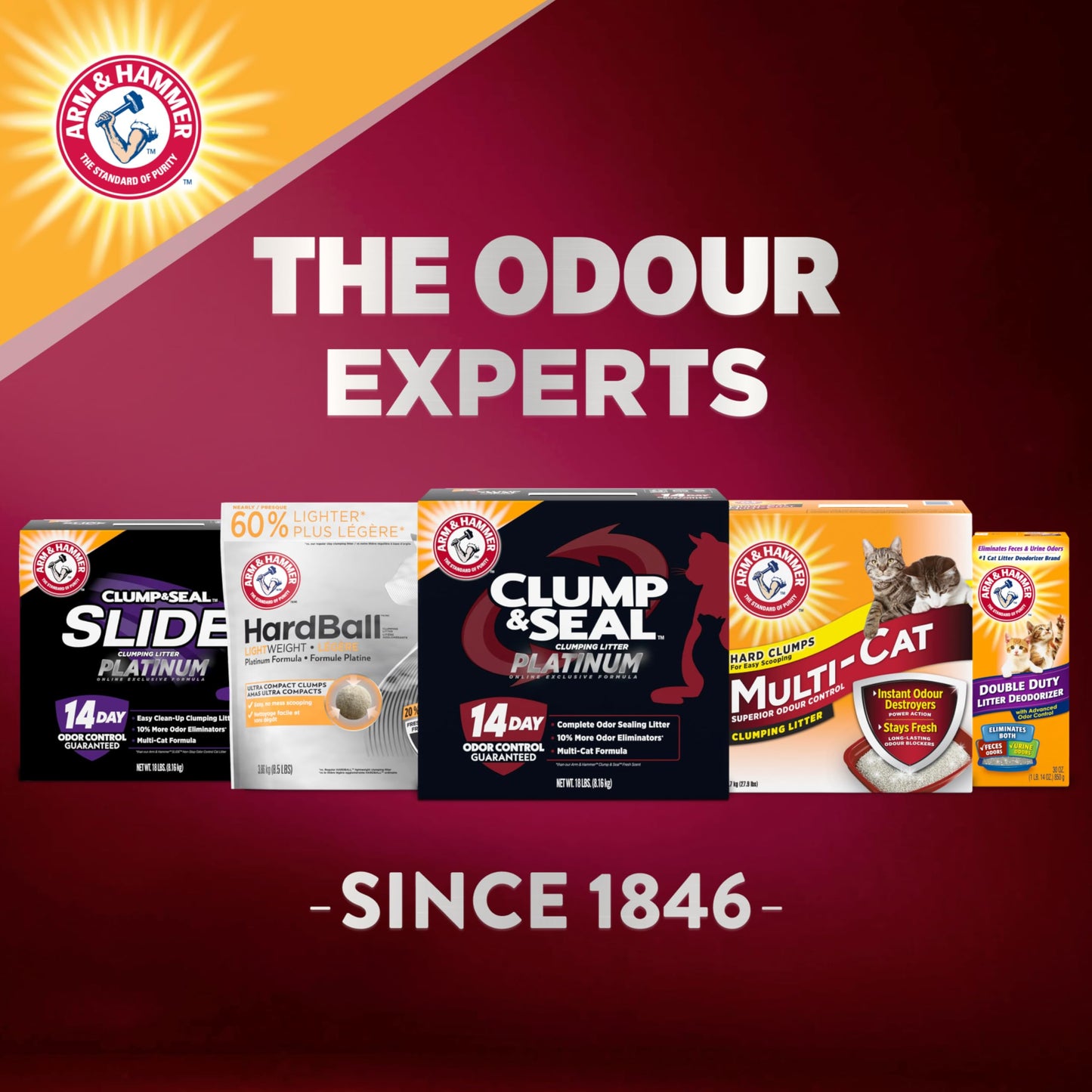 ARM & HAMMER Platinum Cat Litter Clump & Seal Complete Odour Sealing with 14 Days of Odour Control Multi-Cat, Hard Clumping Clay, 99.99% Dust Free 8.16kg (Pack of 1)