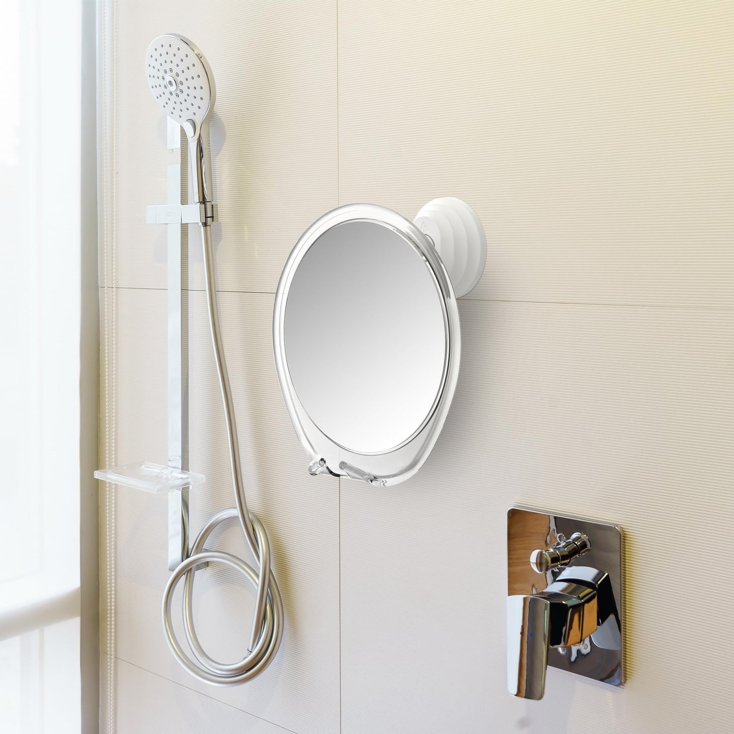 HONEYBULL Fogless Shower Mirror with Suction Mount & Swivel – Anti-Fog Acrylic Bathroom Mirror for Shaving – Built-in Razor Holder, Easy Install, Home Shower Accessory (White) - Available at All In One Marketplace Canada