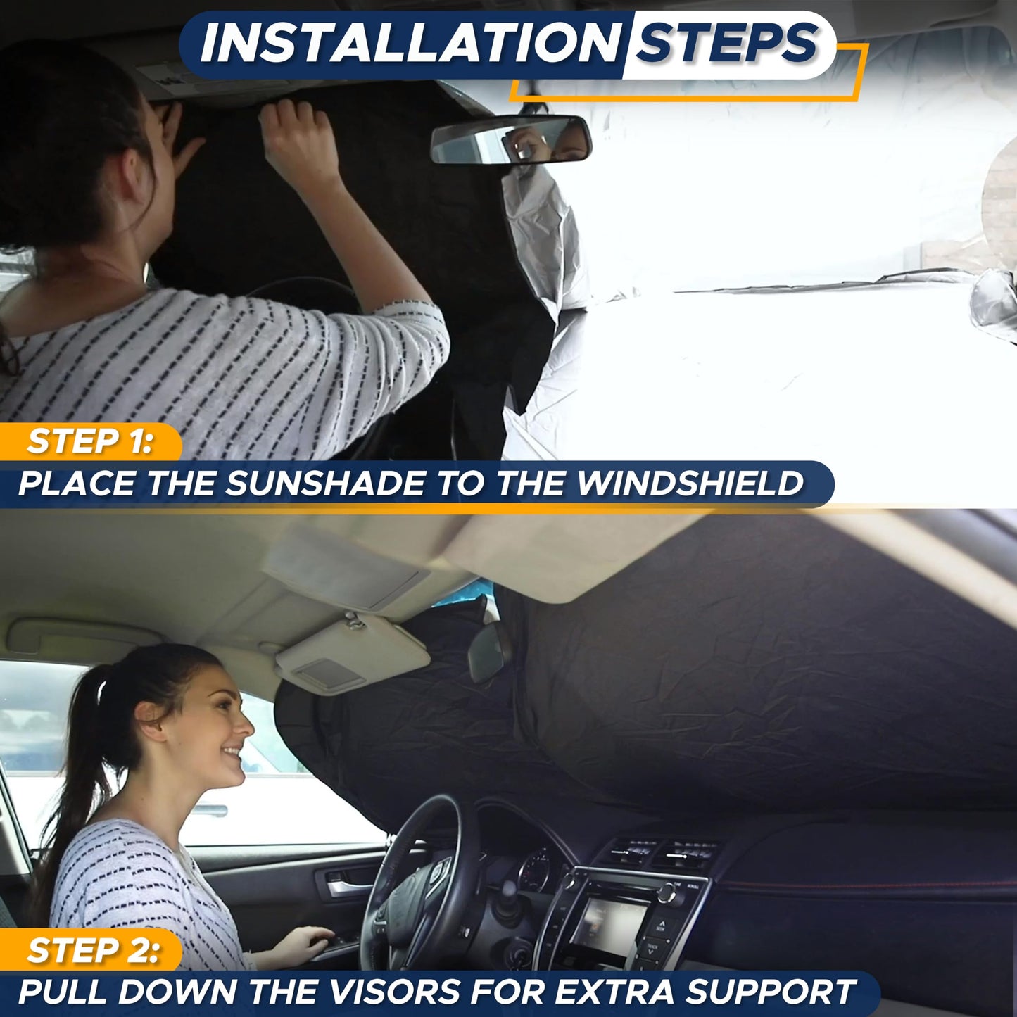EcoNour Car Windshield Sun Shade with Storage Pouch | Front Window Sun Protector for UV Rays & Sun Heat | Car Interior Accessories Fits Small Sedans, Mini SUVs and Hatchbacks | Standard (64x32 inches)