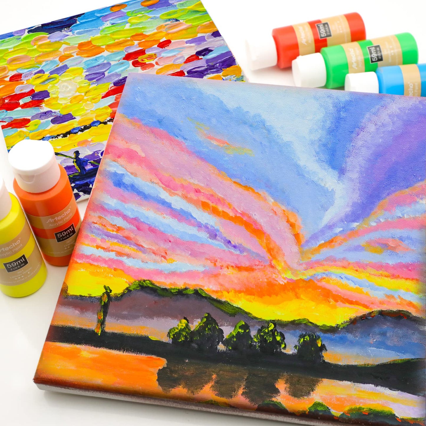 Artecho Acrylic Paint Set 24 Colors 2oz/59ml, Art Craft Paint for Art Supplies, Paint for Canvas, Rocks, Wood, Fabric and Ceramic, Non Toxic Paint for Artists, Beginners and Adults - Available at All In One Marketplace Canada