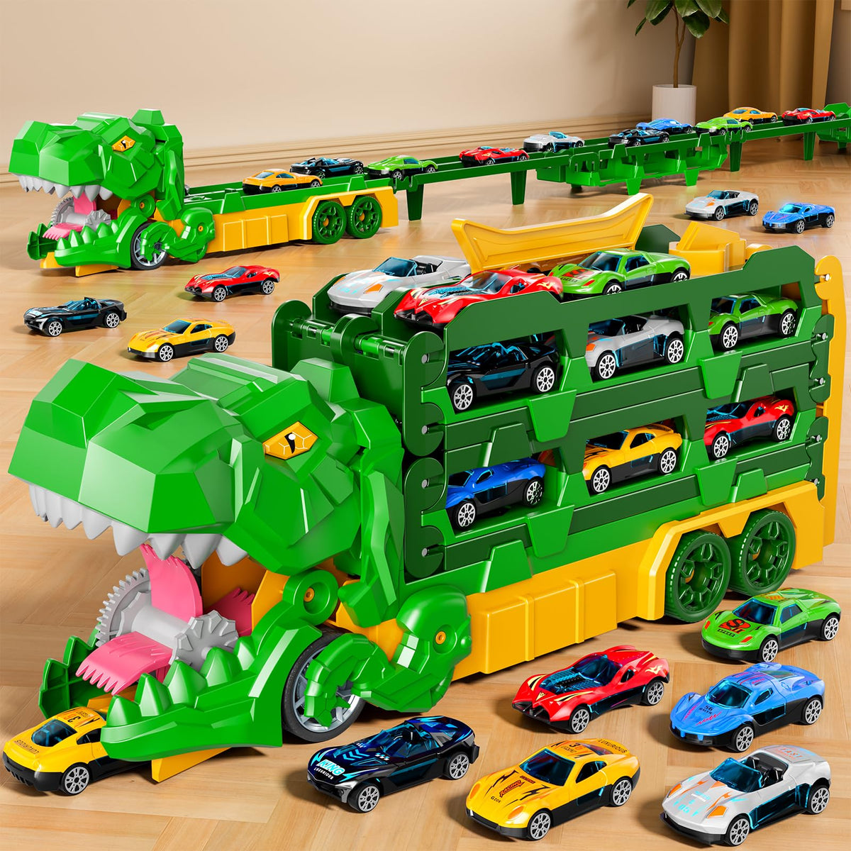 Dinosaur Transport Race Truck Toy with 59-Inch Race Track and Die-Cast Cars 🍁 All In One Marketplace Canada
