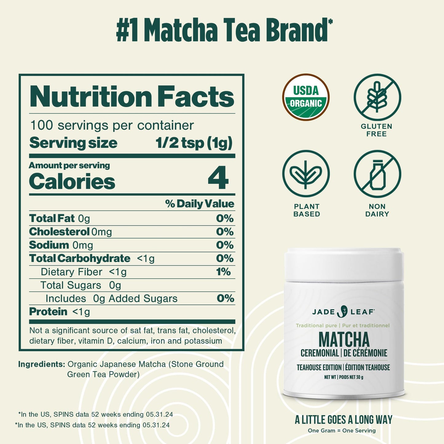 Jade Leaf Organic Ceremonial Grade Matcha Green Tea Powder - Pure Japanese First Harvest 30g Tin