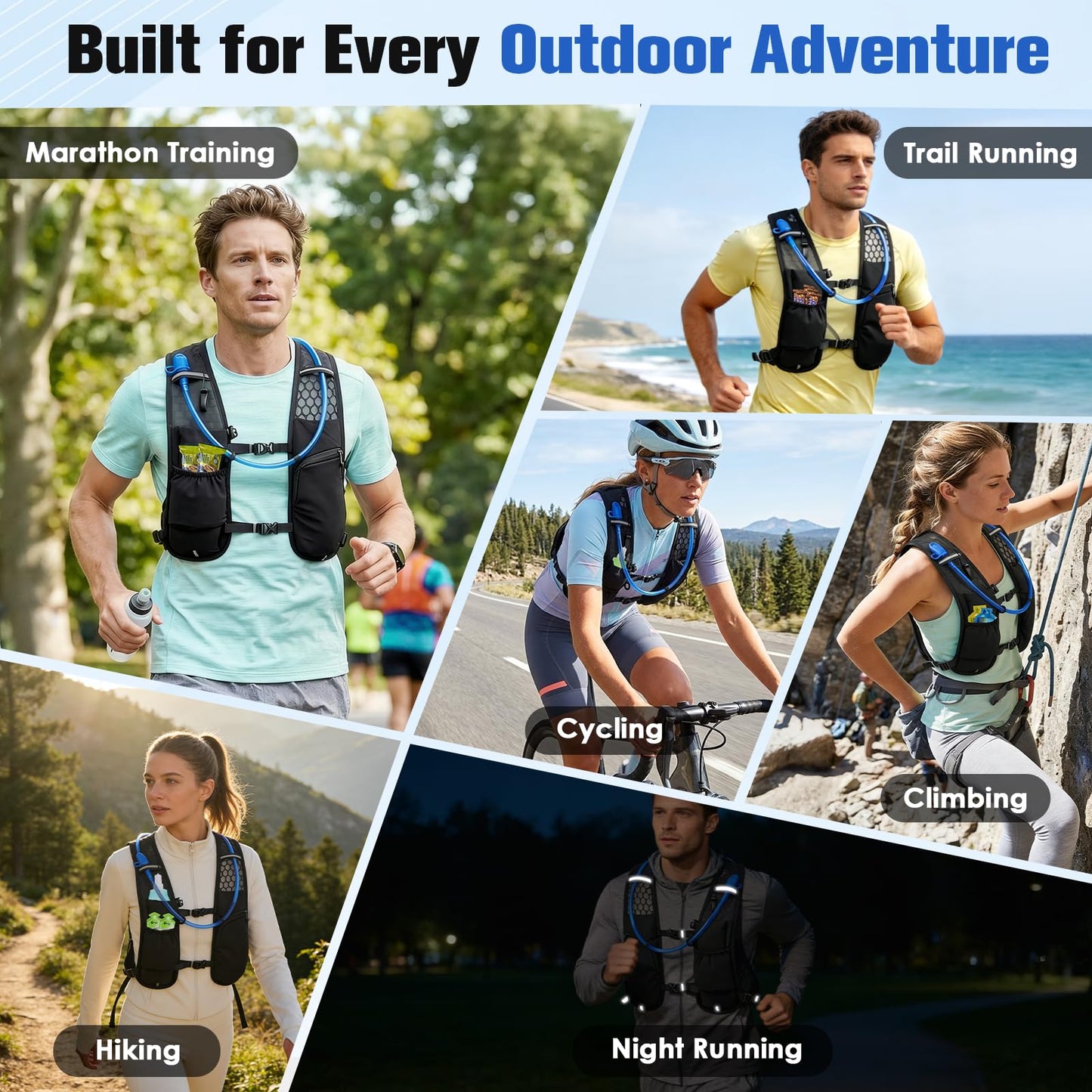 Zacro Running Vest for Men Women, Lightweight Hydration Vest with 2L Water Bladder, Adjustable No Bounce Fit, Breathable Reflective Vest for Marathon, Trail, Hiking, Cycling - Available at All In One Marketplace Canada