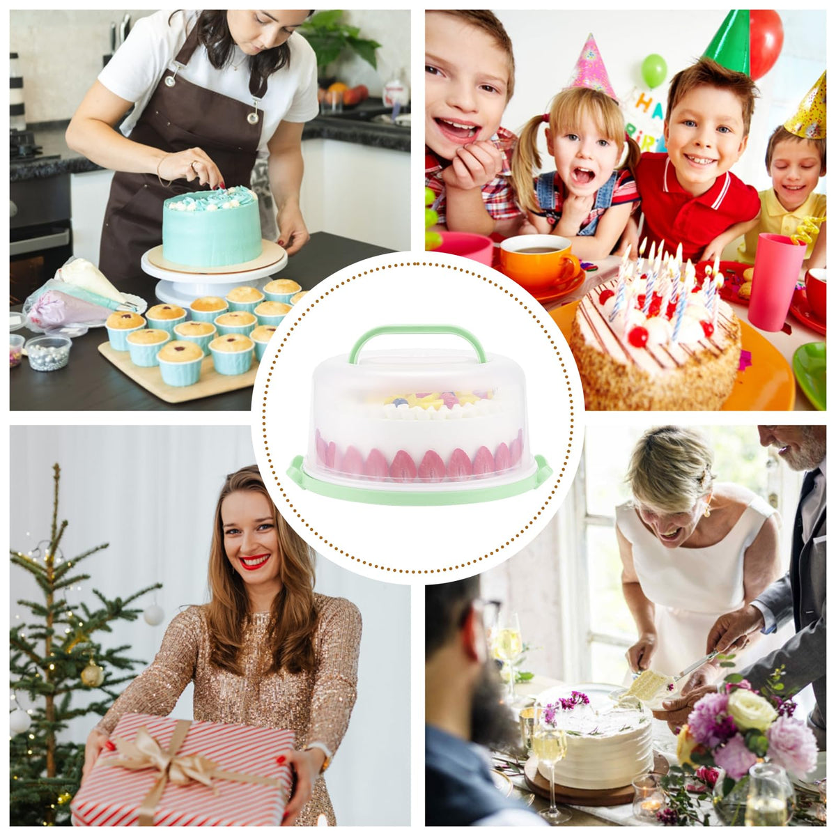 Cake Carrier with Lid and Handle, Cake Stand Cupcake Containers for 10 inch Cake with 2 Handles Cupcake Holder, 3 in 1 Transport Container Boxes for Cake Pie Muffin Pizza,Green Portable Cake Carriers 🍁 All In One Marketplace Canada