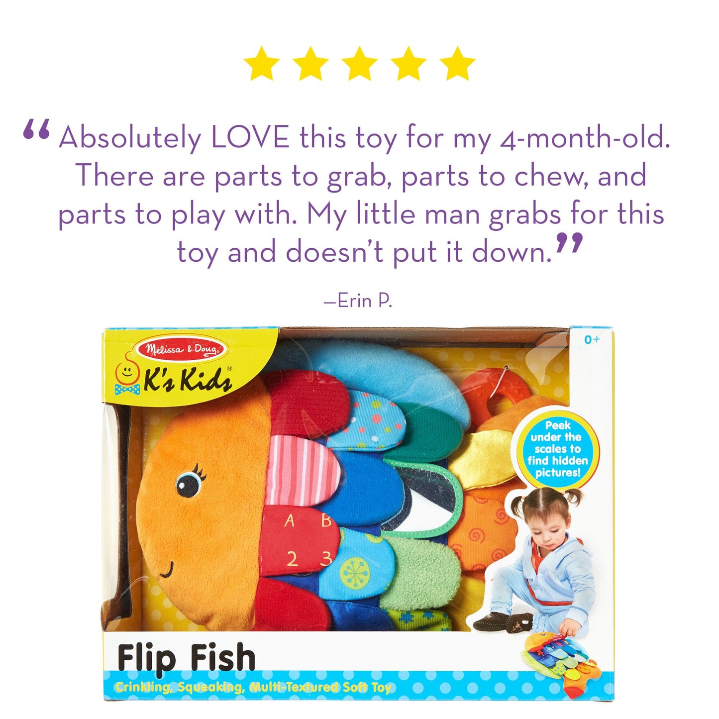 Melissa & Doug K’s Kids, Flip Fish Stuffed Animal, Soft Baby Book, Multi-Textured Squeaking & Crinkling Infant Sensory Toys for Babies with Baby Mirror, Tummy Time Toys for Infants Ages 0–9 Months 🍁 All In One Marketplace Canada Melissa & Doug