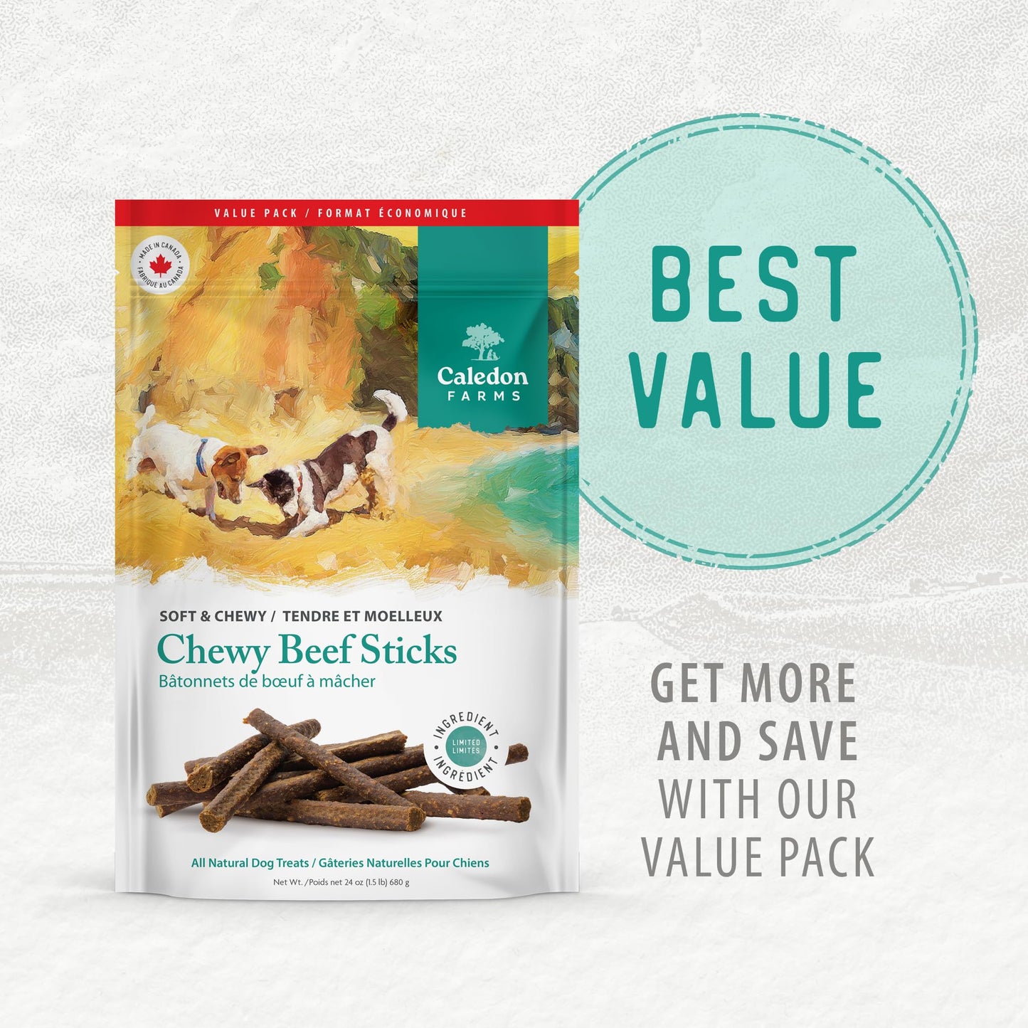 Caledon Farms, Value Pack Chewy Beef Sticks, 680 g, Dog Treats π All In One Marketplace Canada
