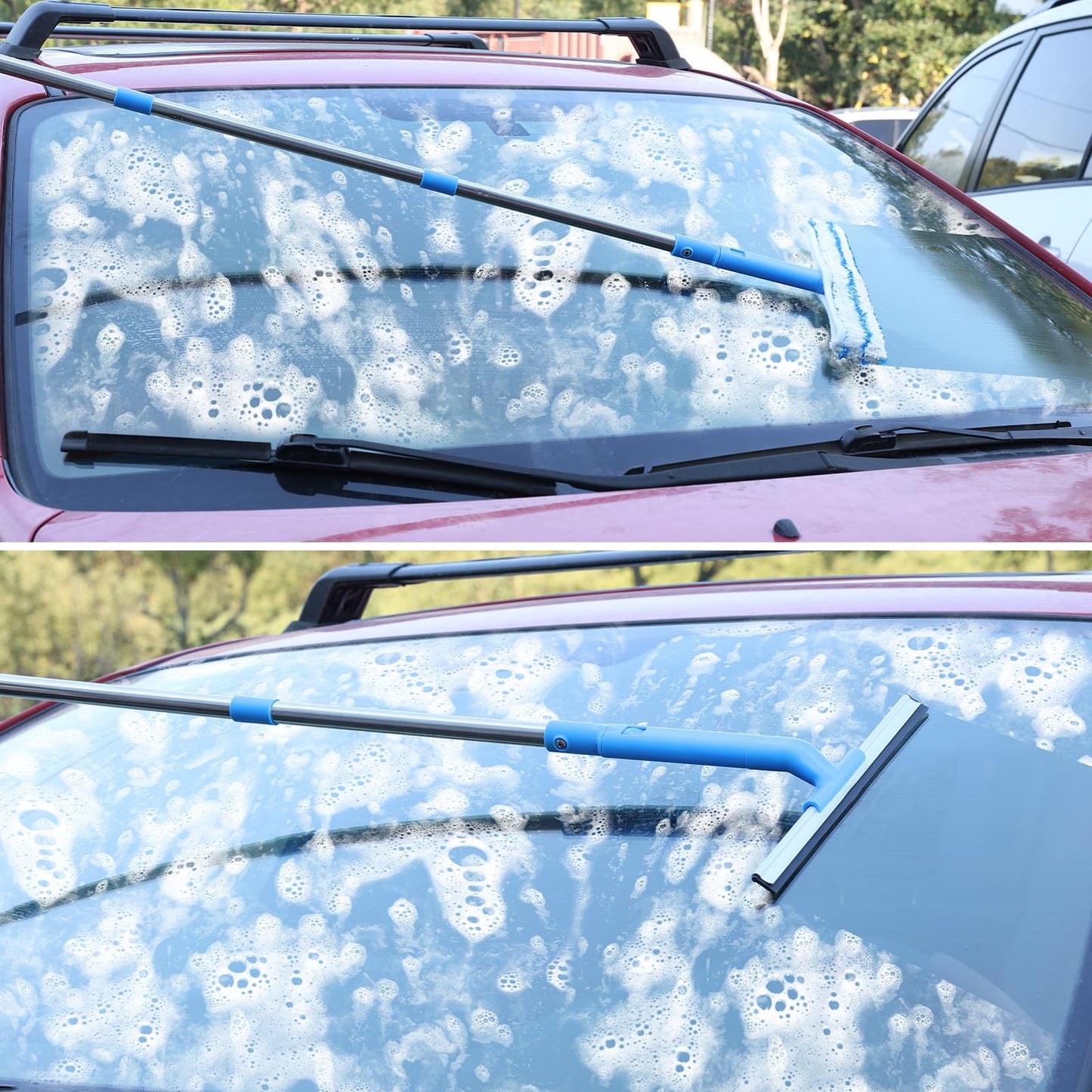 Mitclear Window Cleaner with Long Handle(57IN), Glass Cleaning Tools with Silicone Squeegee & Microfiber Scrubber, Window Cleaning Kit for Shower Glass Mirror Door Car - Available at All In One Marketplace Canada