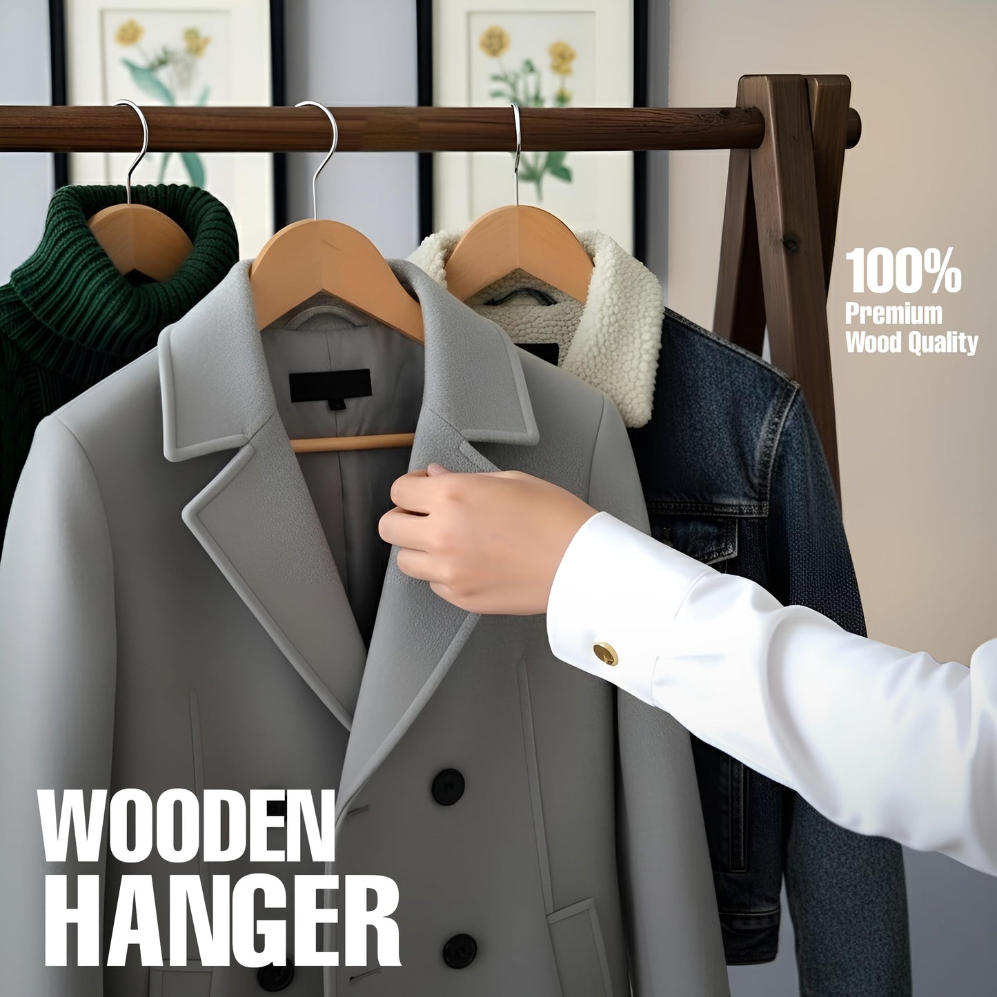 Utopia Home Premium Wooden Hangers 20 Pack - Heavy Duty & Durable Coat Hanger - Wood Hanger with 360-Degree Rotatable Hook - Clothes Hangers with Non-Slip Shoulder Notches For Shirts & Coats (Natural)