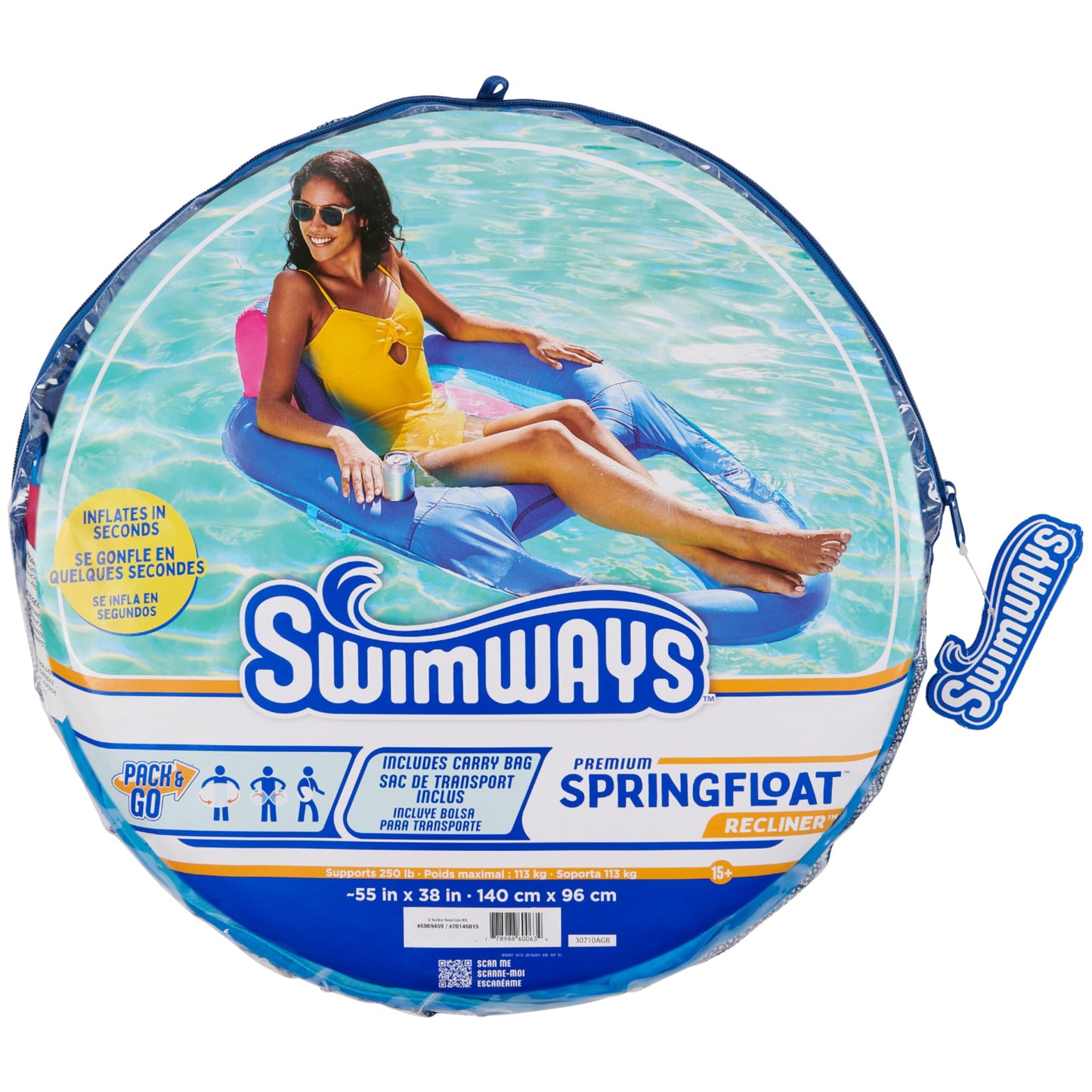 SwimWays Spring Float Premium Recliner Pool Lounger, Inflatable Pool Floats Adult with Fast Inflation for Ages 15 & Up