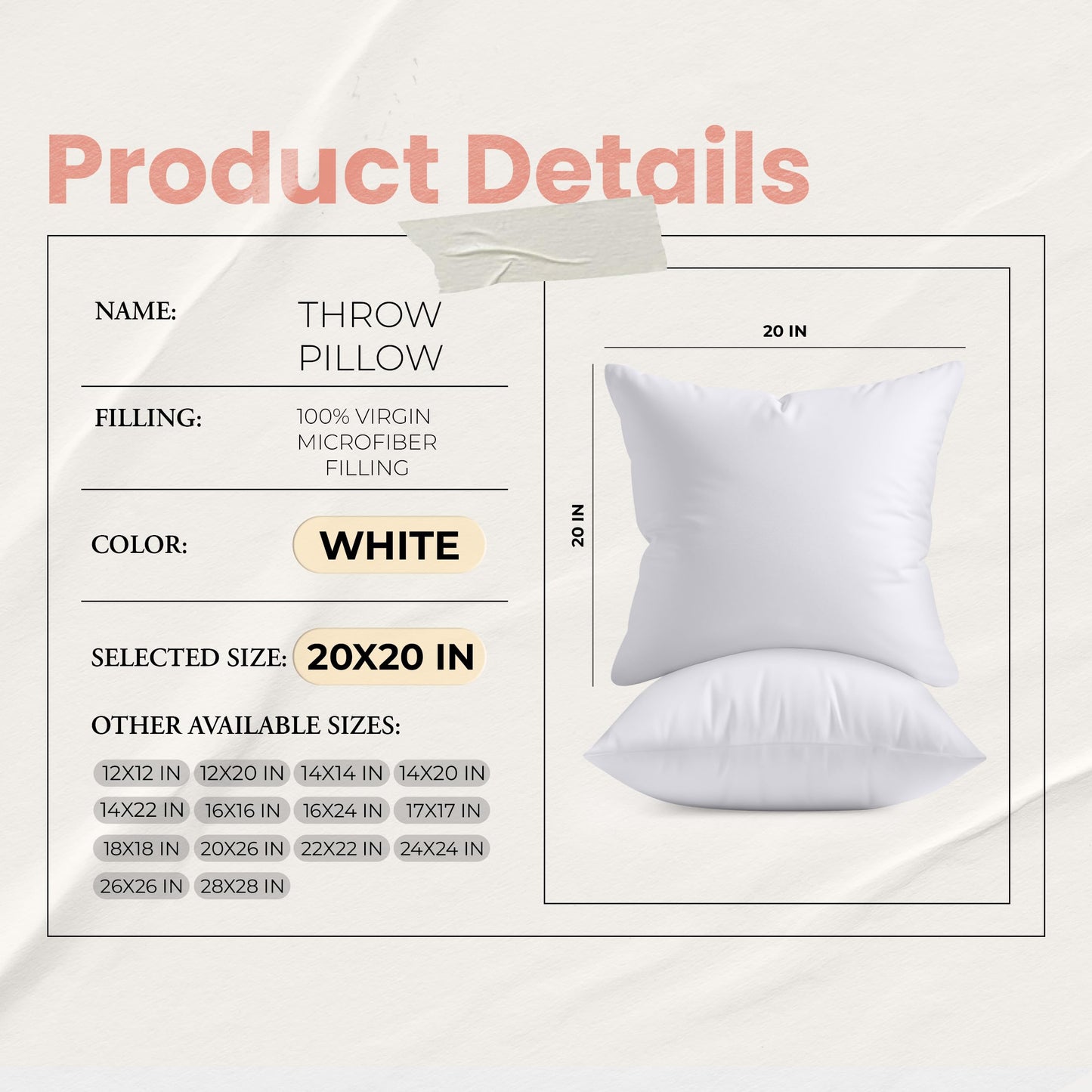 Utopia Bedding Throw Pillows Insert (Pack of 2, White) - 20 x 20 Inches Bed and Couch Pillows - Indoor Decorative Pillow
