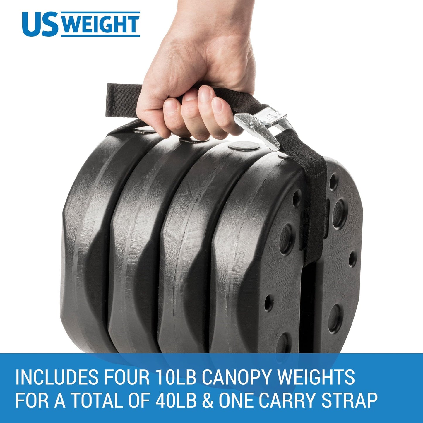 US Weight 40 Pound Canopy Weight Set of 4 and Carry Strap with No-Pinch Design - Easy Installation and Removal to Secure Tents, Canopies, and Umbrellas at Outdoor Events US Weight