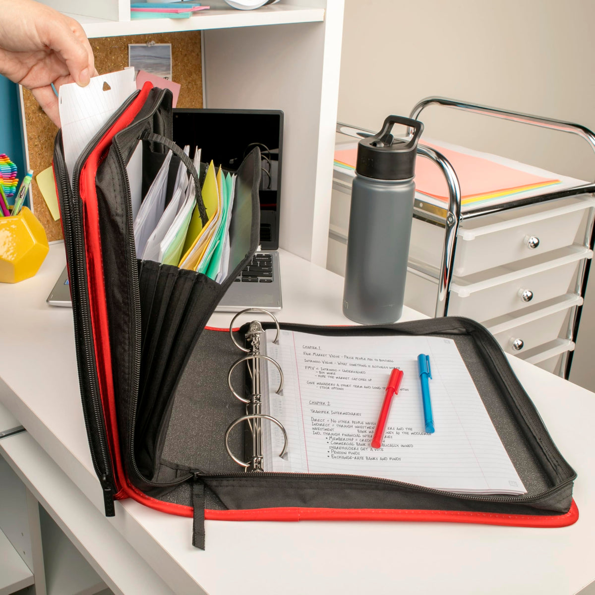 Five Star 2" Durable Zipper Binder, Includes 6 Pocket Expanding File, Red (72538)
