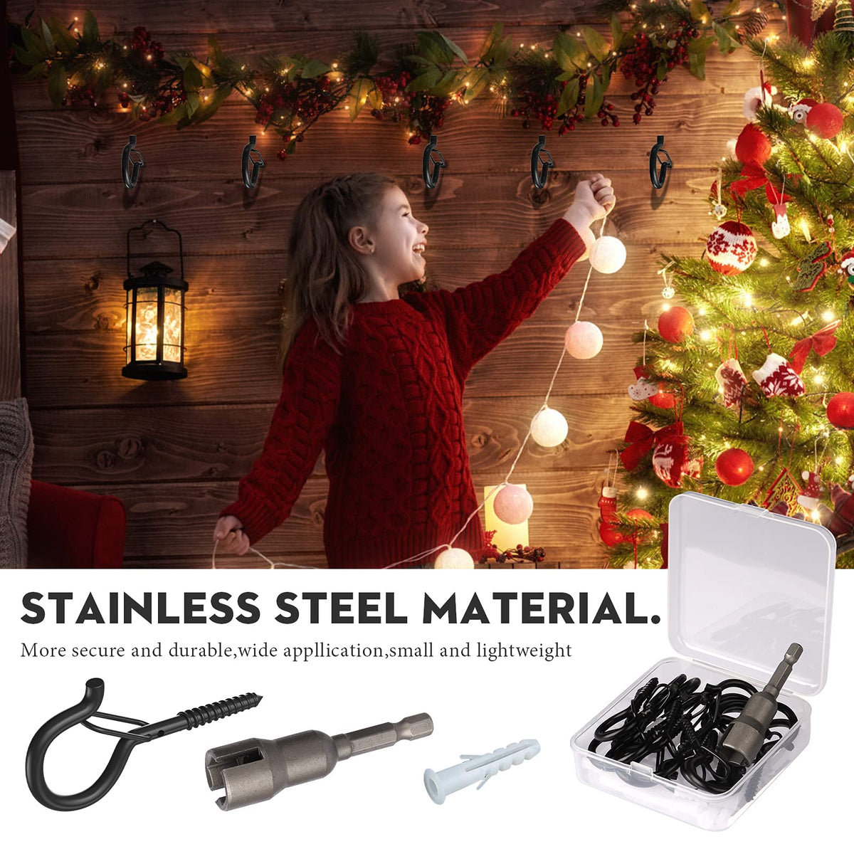 50 Set Q-Hanger Hooks for Outdoor String Lights, GIPTIME Ceiling Hook Screw Christmas Rope Light Clips, Fairy Lights Plants Wind Chimes Decoration Hanging Safety Buckle Design, Include Wing Nut Driver 🍁 All In One Marketplace Canada