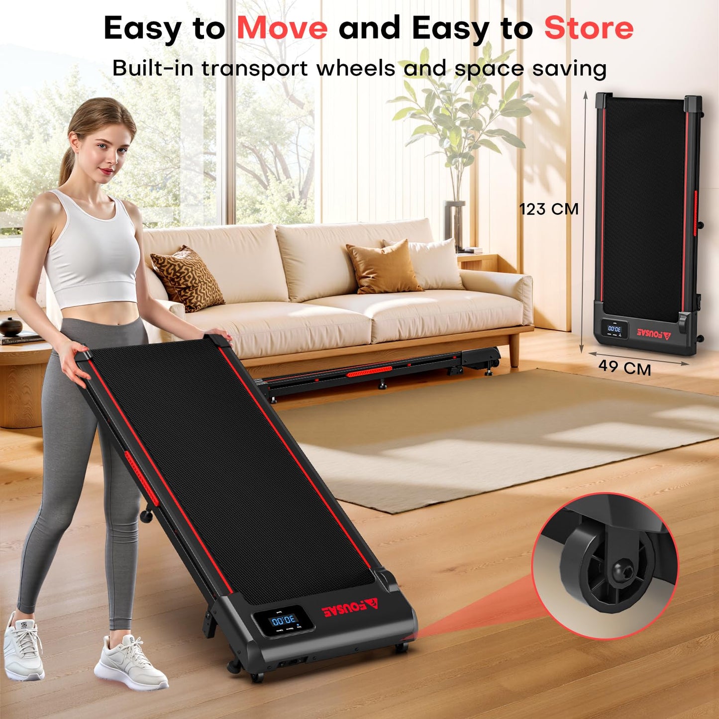 Walking Pad, FOUSAE 3 in 1 Max 6.2 MPH Treadmill for Home with Double Frame 330 LB Weight Capacity, Powerful 2.5 HP Wider Belt Walking Pad with 9% Incline, 12 HIIT Programes, Magnetic Remote Control