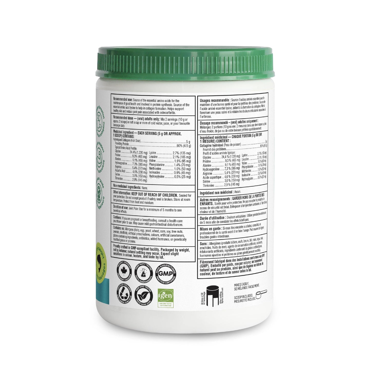 Organika Marine Collagen Powder – 10g Total Serving for Hair, Skin & Nails – Hydrolyzed Collagen Peptides Type 1 from Wild-Caught Fish, Tasteless, Canadian-Made – 250g - Available at All In One Marketplace Canada