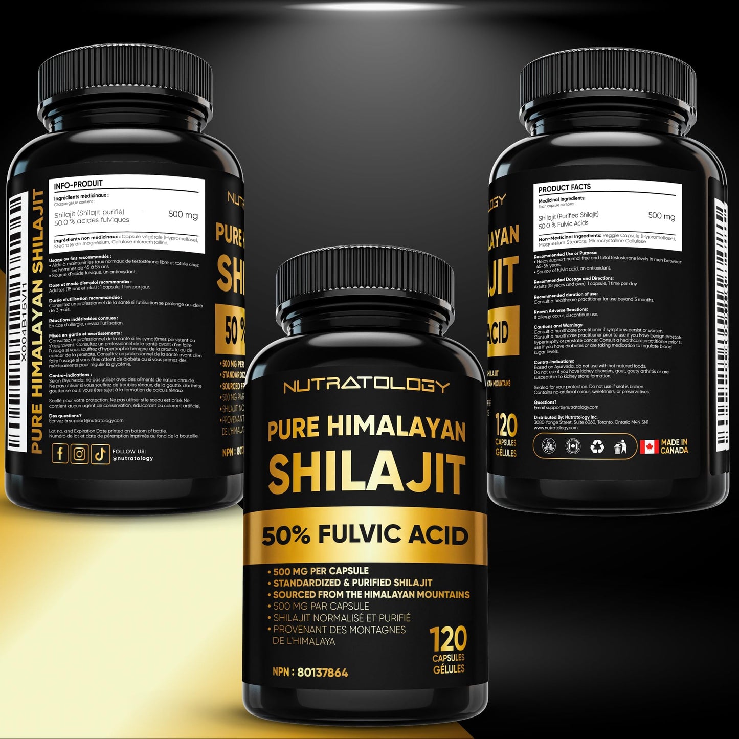 Nutratology® Pure Shilajit Capsules | 50% Fulvic Acid | High Potency & Purity - Sourced from the Himalayan Mountains - Shilajit for Men & Women - 120 Count - Available at All In One Marketplace Canada