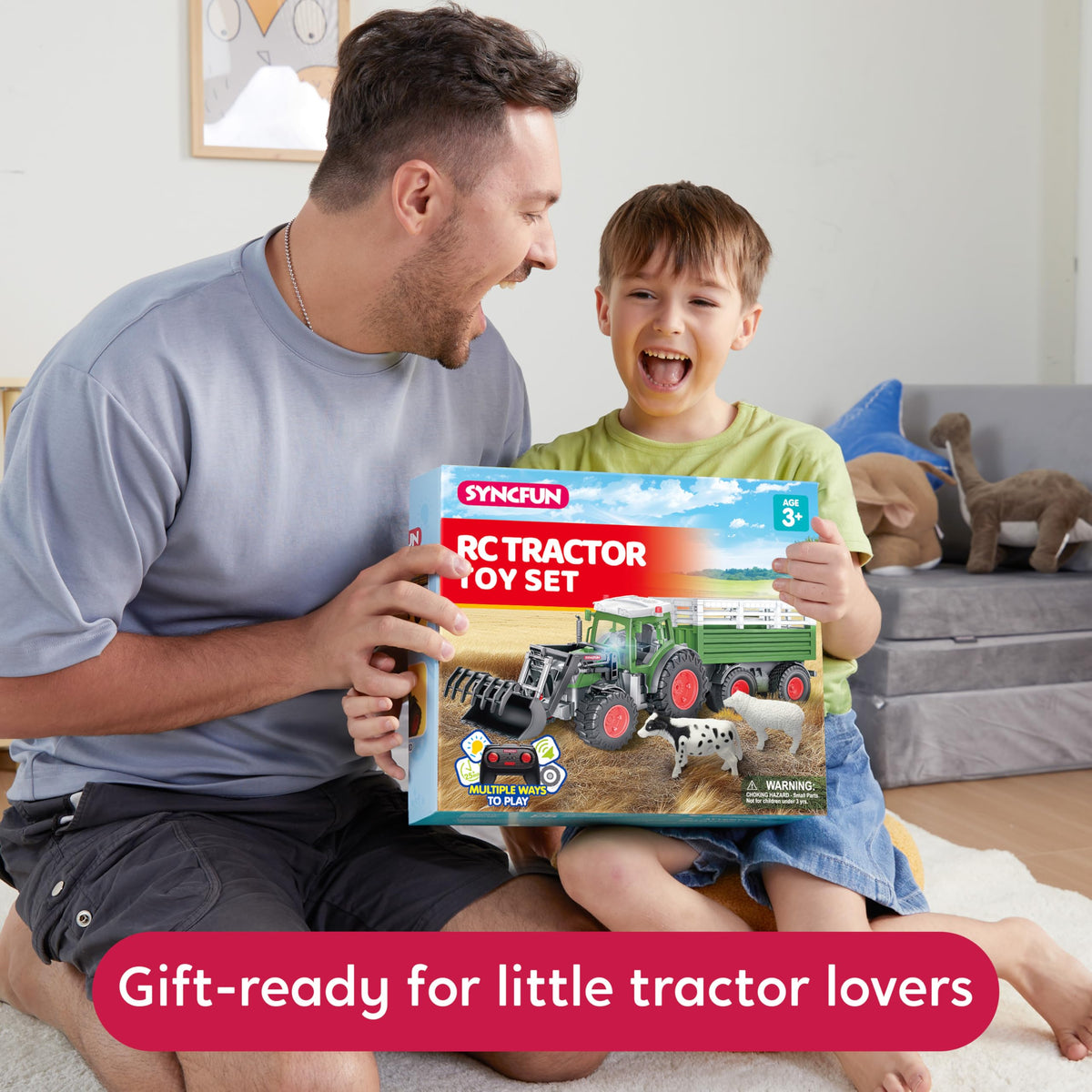Syncfun Remote Control Tractor Toy Set – Rechangeable RC Truck Toys with Trailer, Loader, Lights & Sounds, Toddler Farm Vehicles Toys, Kids Toys for 2 3 4 5 6 Years Old Boys, Christmas Birthday Gifts 🍁 All In One Marketplace Canada