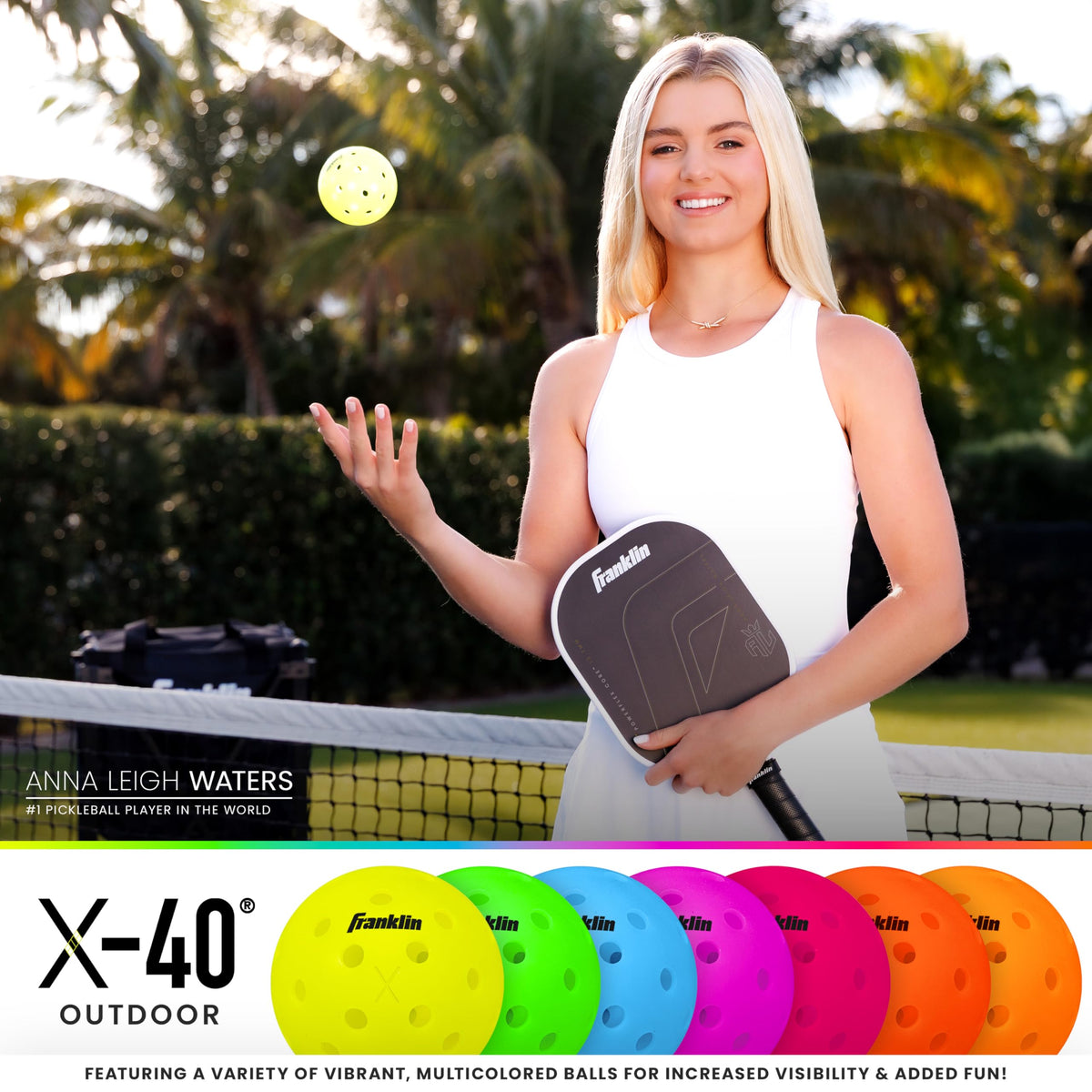 Franklin Sports X-40 Pickleballs - Official Ball of USA Pickleball, APP Tour, US Open - Suitable for Outdoor Courts - Regulation Size, Tournament Grade - 6 Pack - Neon