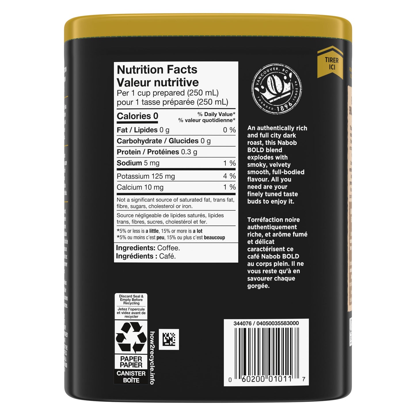 Nabob Dark Bold Roast Full City Dark Ground Coffee, 340g Canister (Pack of 6)