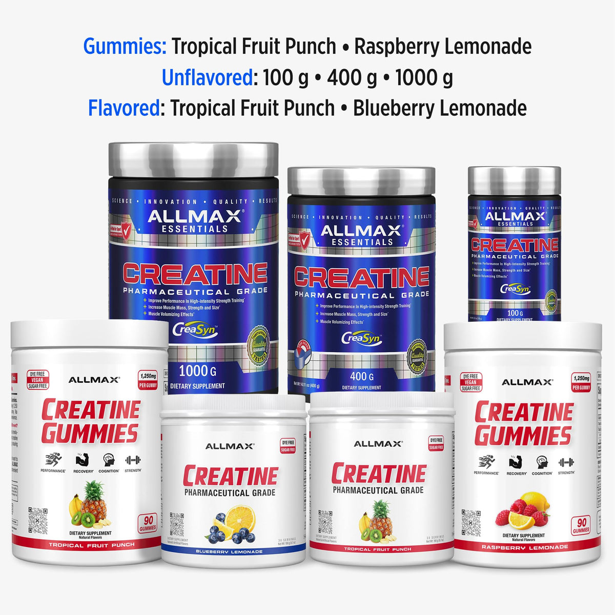 ALLMAX Creatine Monohydrate Powder, Micronized, Blueberry Lemonade, 190 g